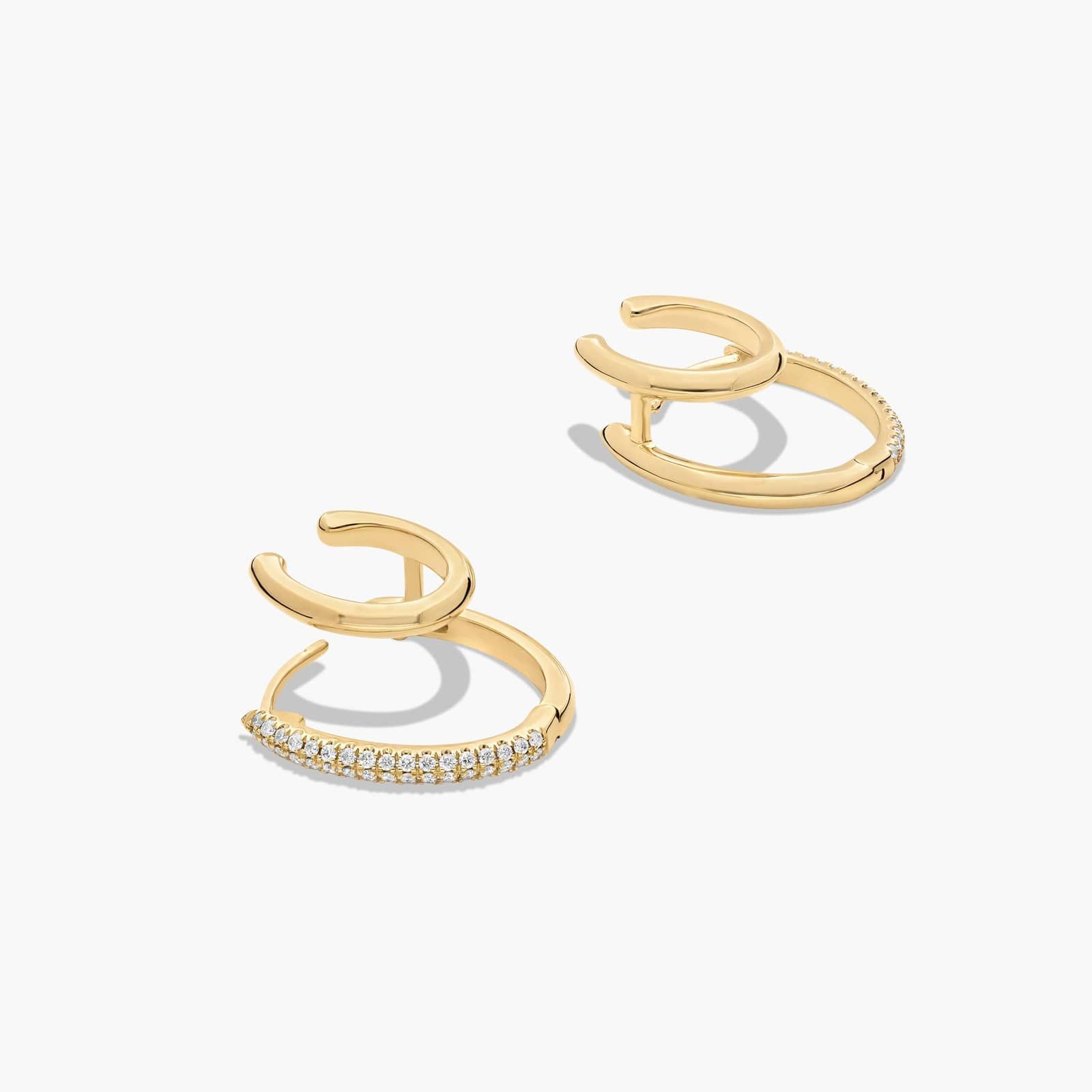 Double Row Climber Huggie Hoop Earrings With Lab-Grown Diamonds In 14K Yellow Gold By James Allen