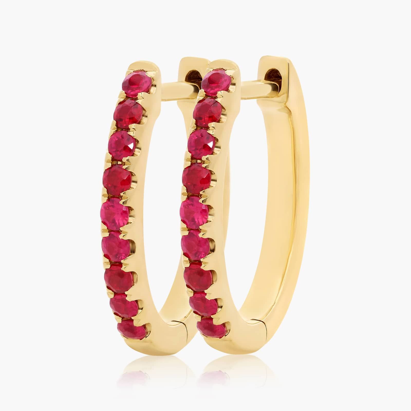 Ruby Huggie Hoop Earrings In 14K Yellow Gold By James Allen