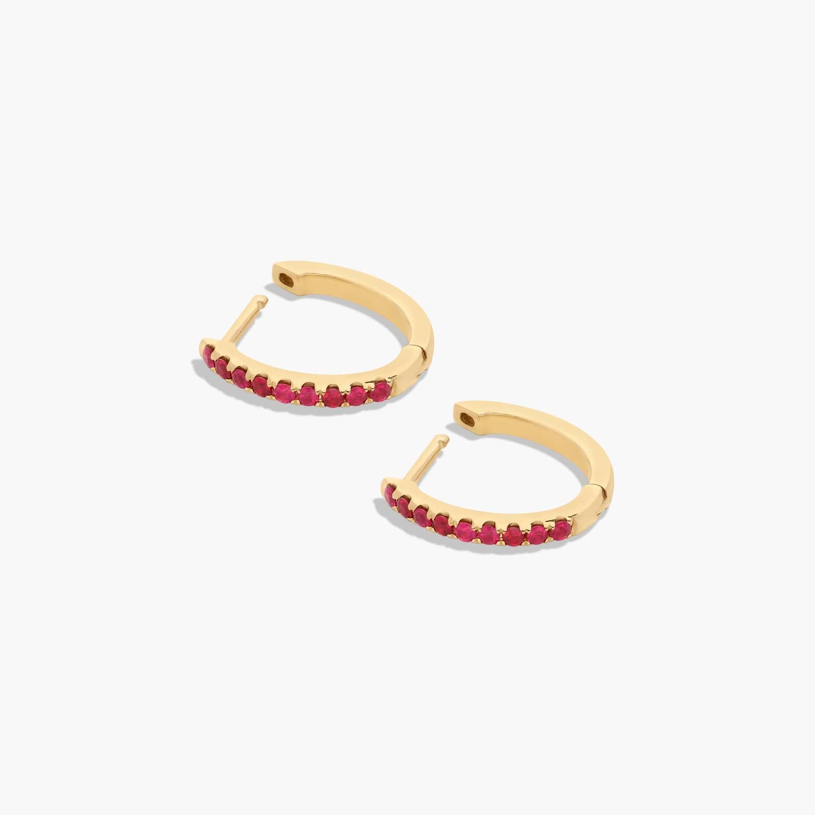 Ruby Huggie Hoop Earrings In 14K Yellow Gold By James Allen