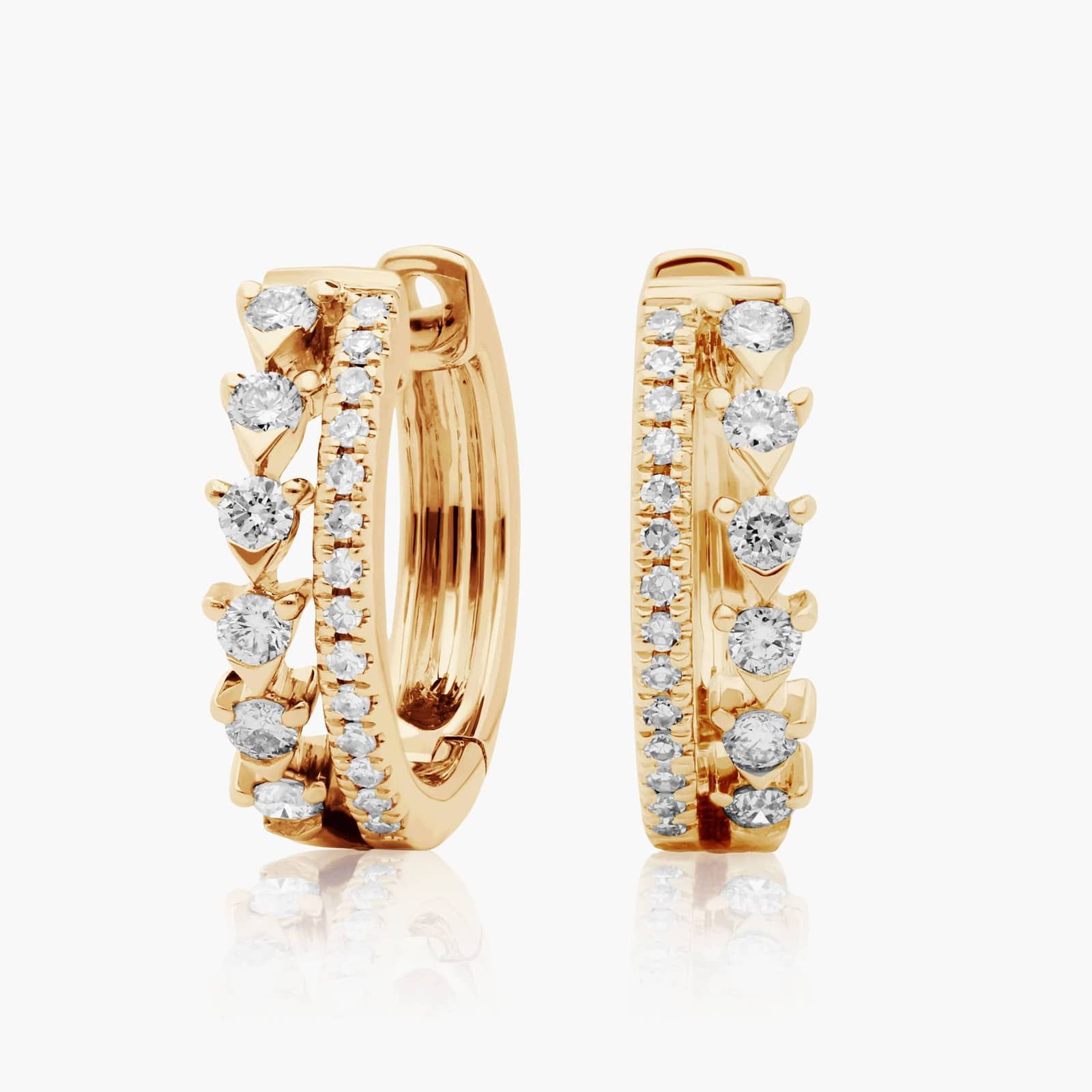 Dainty Double Row Diamond Huggie Hoop Earrings In 14K Yellow Gold By James Allen