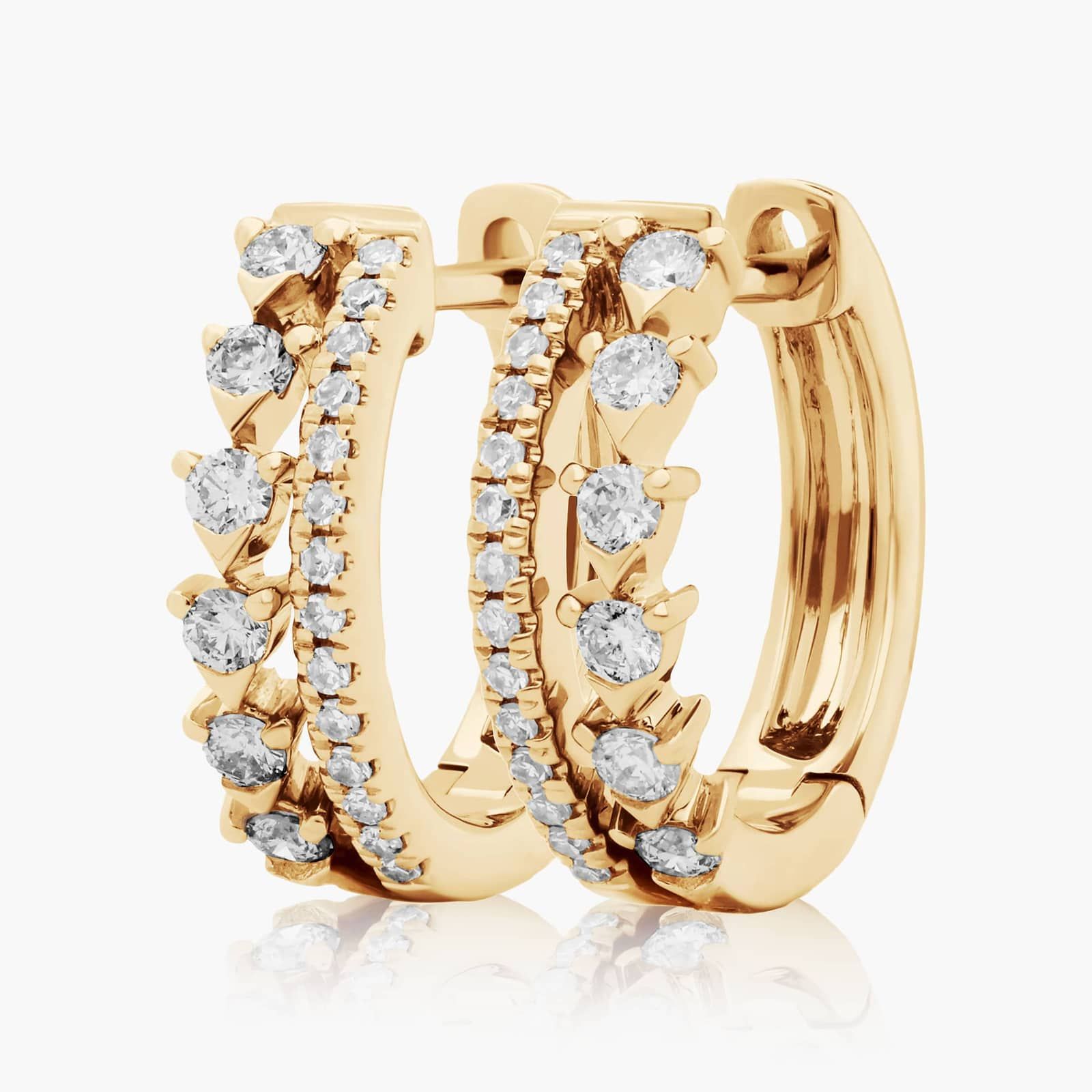 Dainty Double Row Diamond Huggie Hoop Earrings In 14K Yellow Gold By James Allen