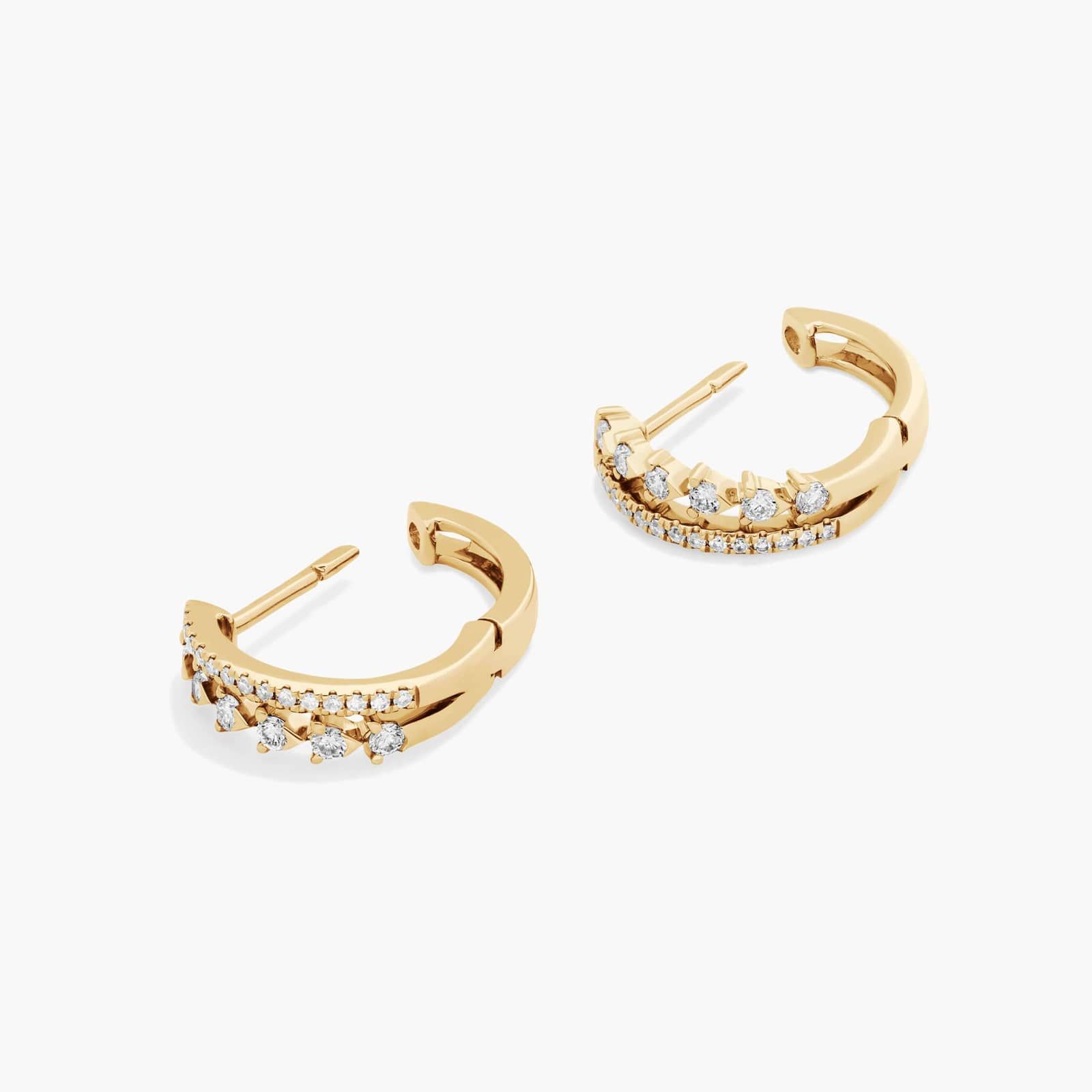 Dainty Double Row Diamond Huggie Hoop Earrings In 14K Yellow Gold By James Allen