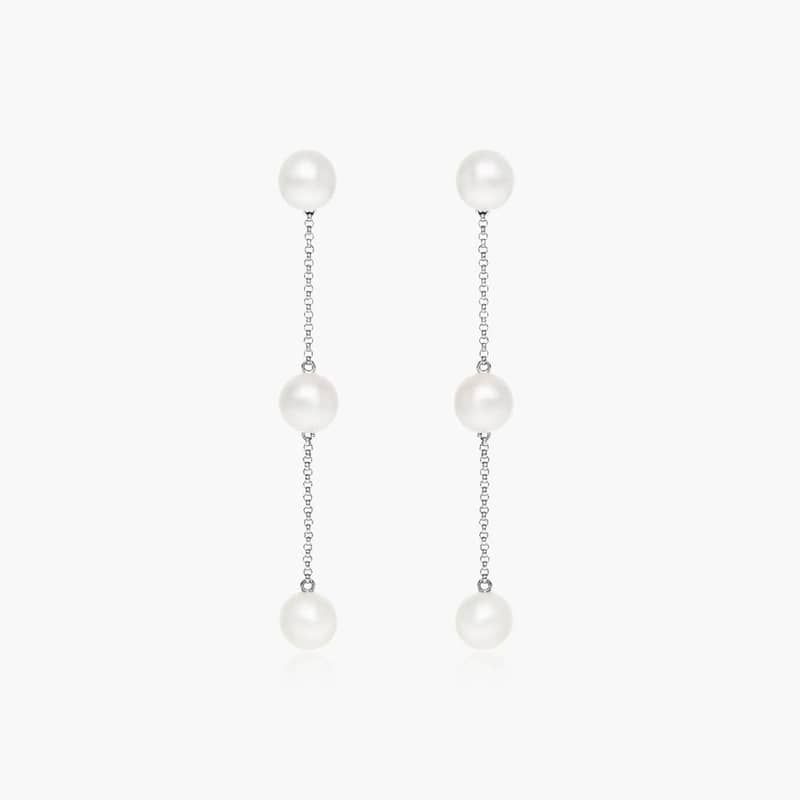 Cultured Freshwater Pearl Station Earrings In 14K White Gold By James Allen