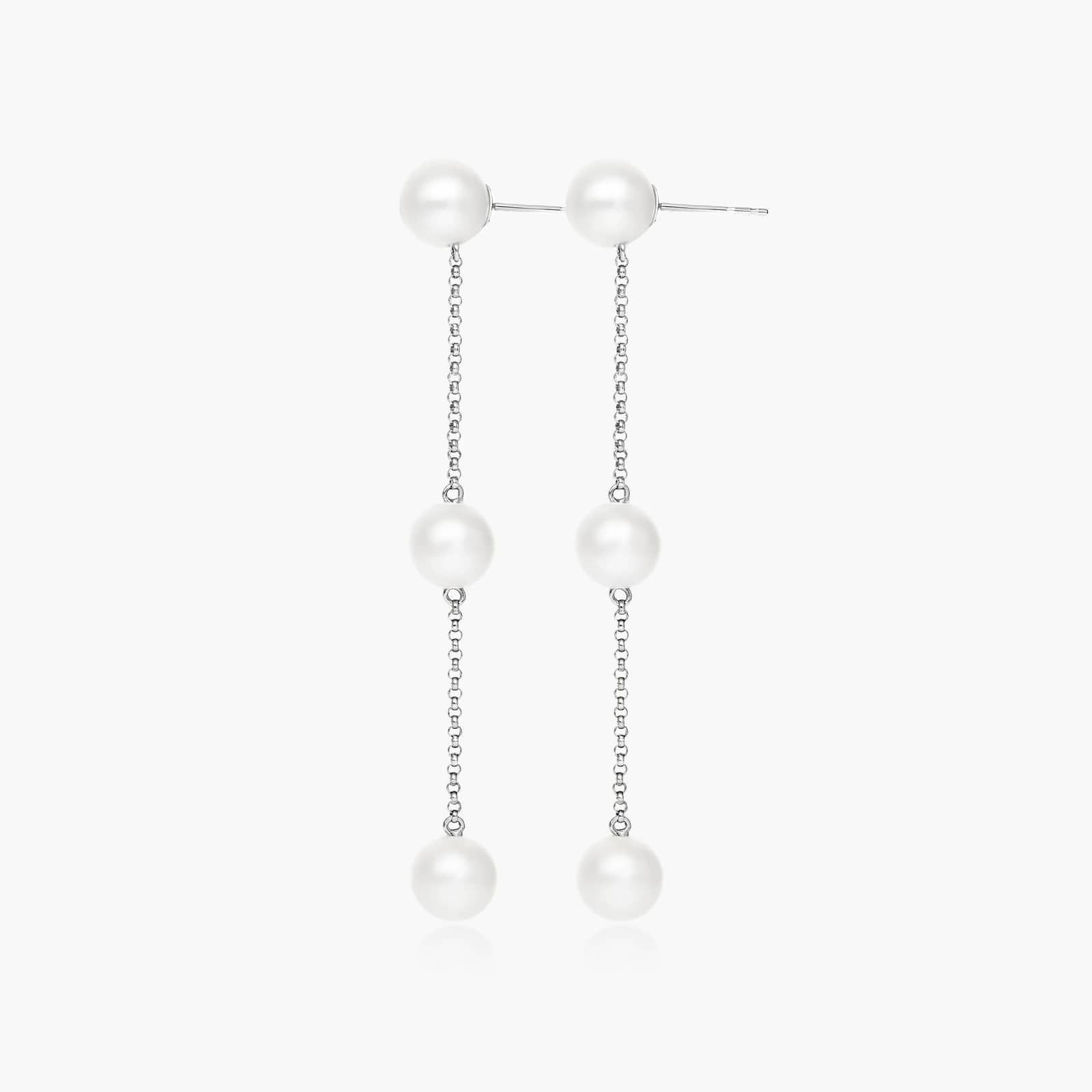 Cultured Freshwater Pearl Station Earrings In 14K White Gold By James Allen