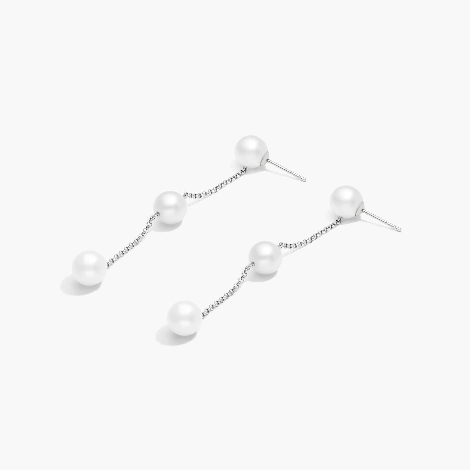 Cultured Freshwater Pearl Station Earrings In 14K White Gold By James Allen