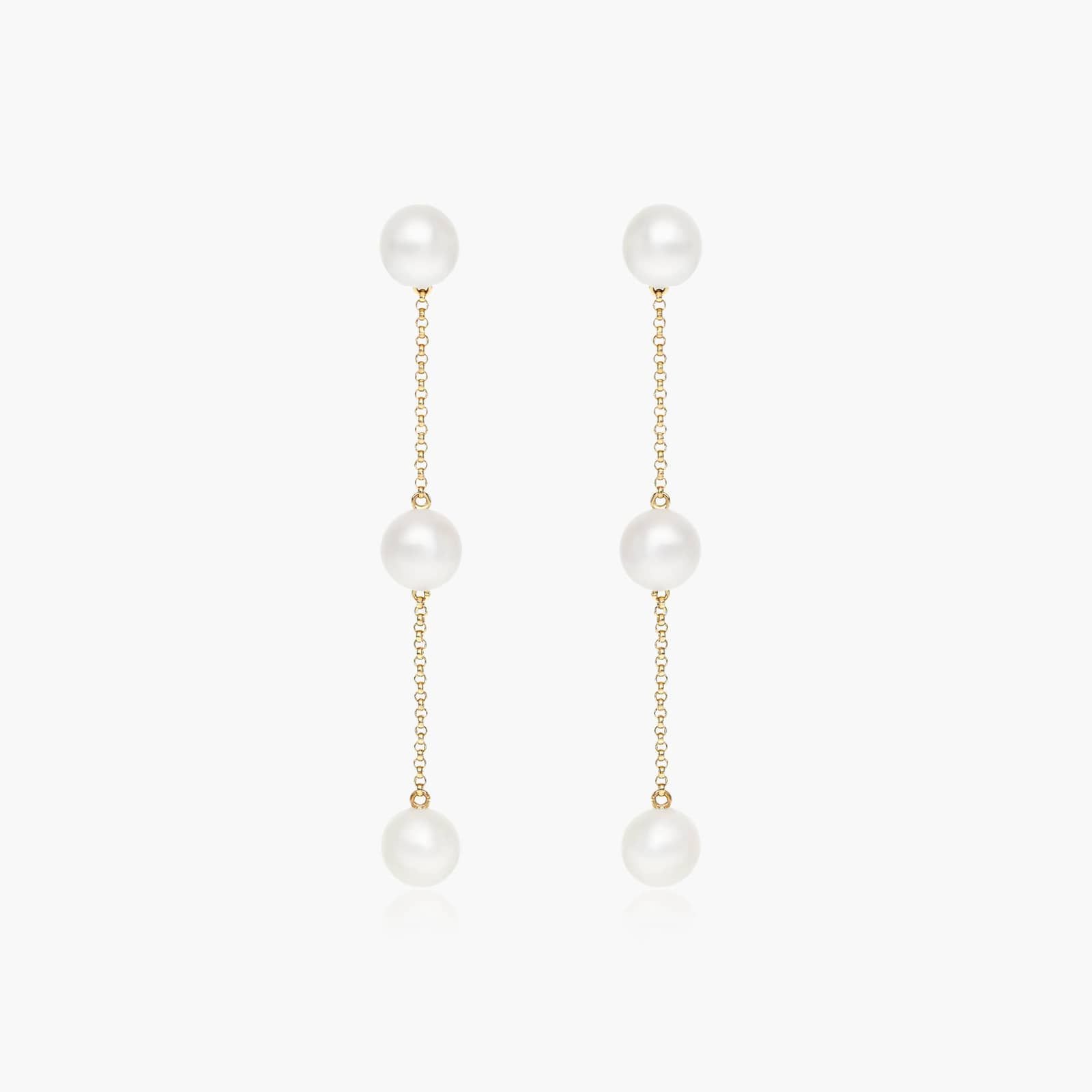 Cultured Freshwater Pearl Station Earrings In 14K Yellow Gold By James Allen