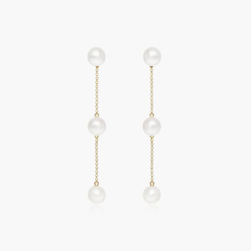 Cultured Freshwater Pearl Station Earrings In 14K Yellow Gold By James Allen