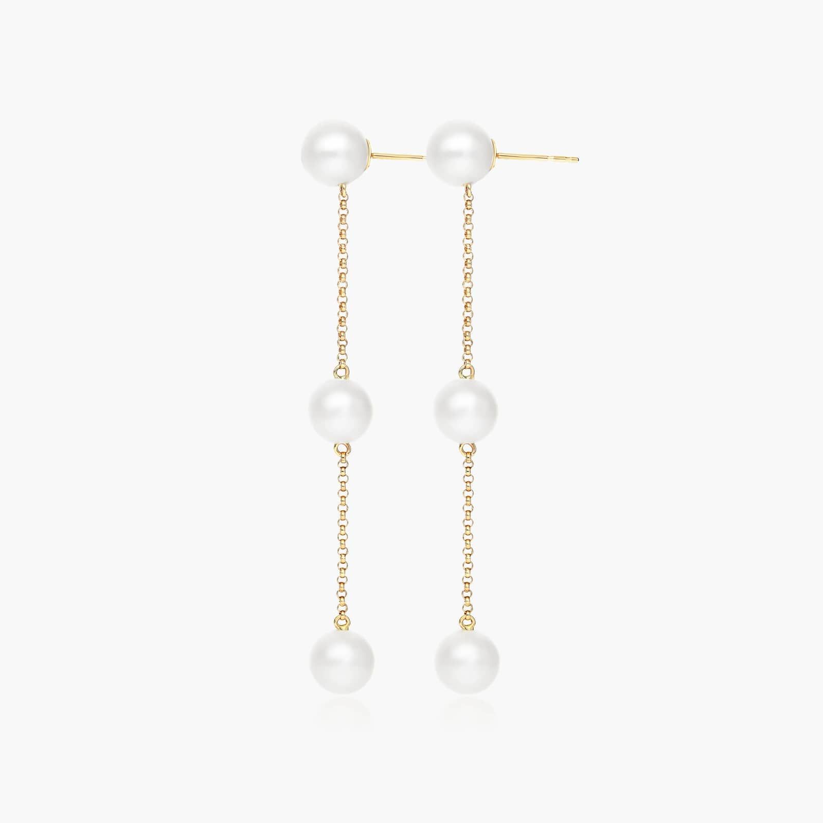 Cultured Freshwater Pearl Station Earrings In 14K Yellow Gold By James Allen