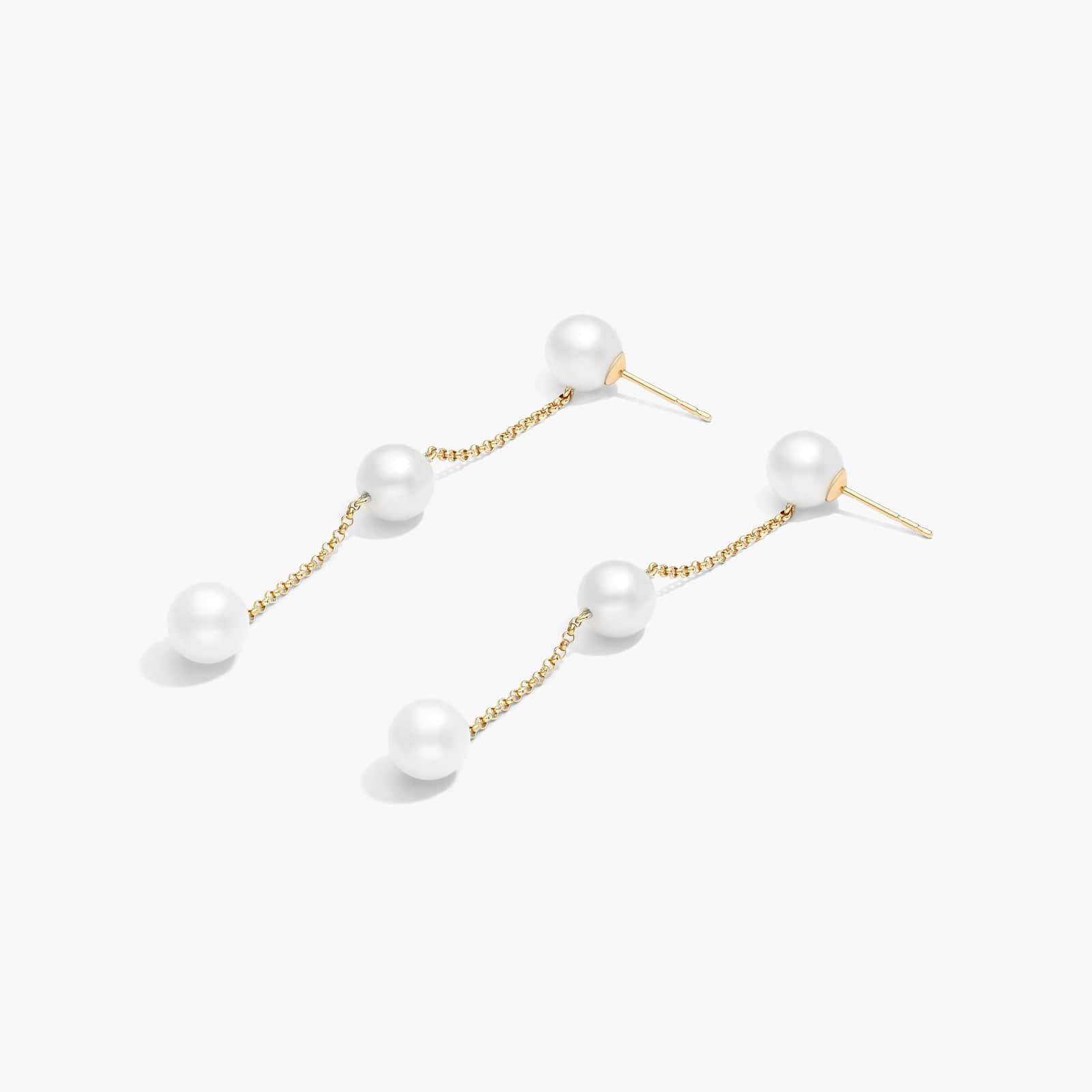 Cultured Freshwater Pearl Station Earrings In 14K Yellow Gold By James Allen
