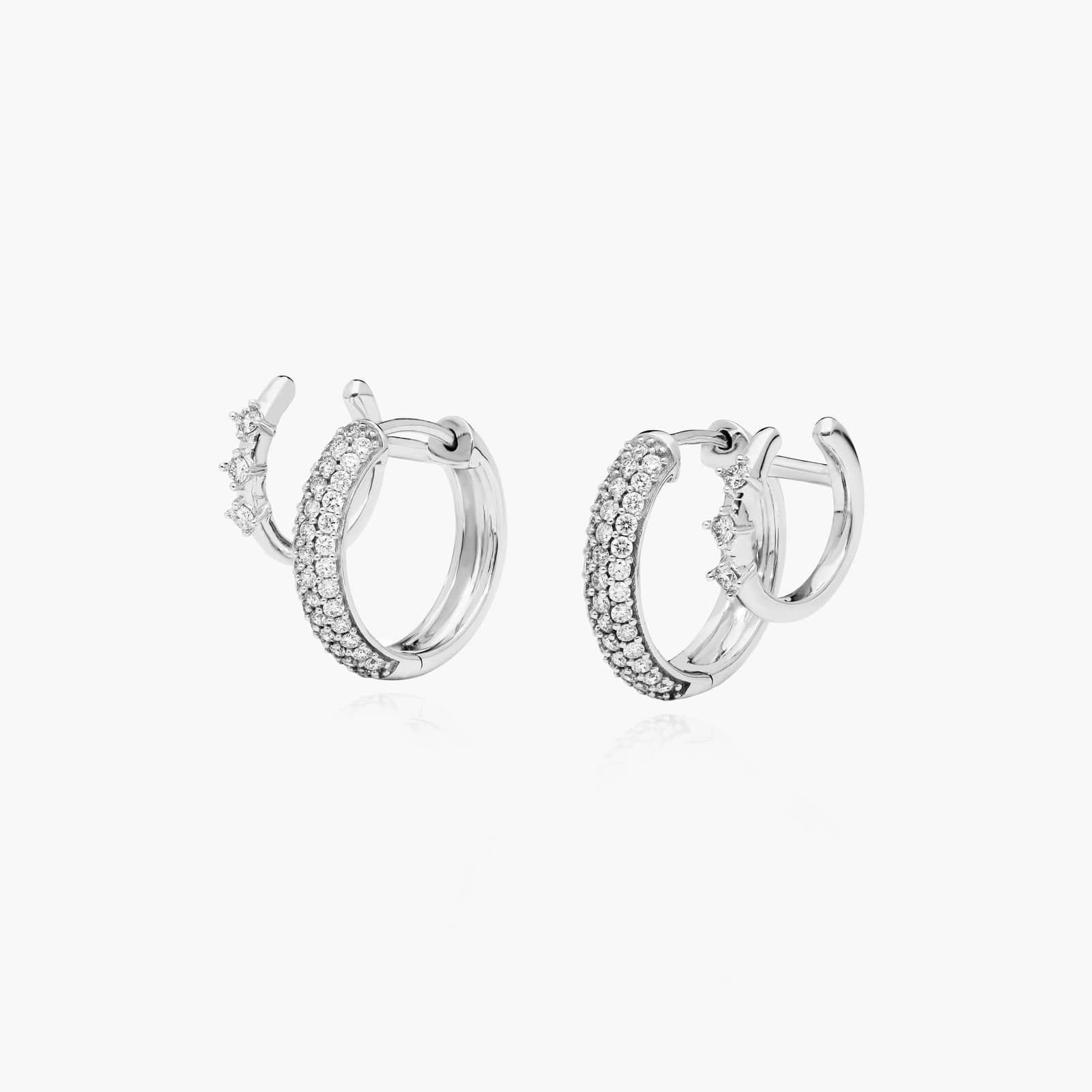 Double Row Climber Huggie Hoop Earrings With Lab-Grown Diamonds In 14K White Gold By James Allen