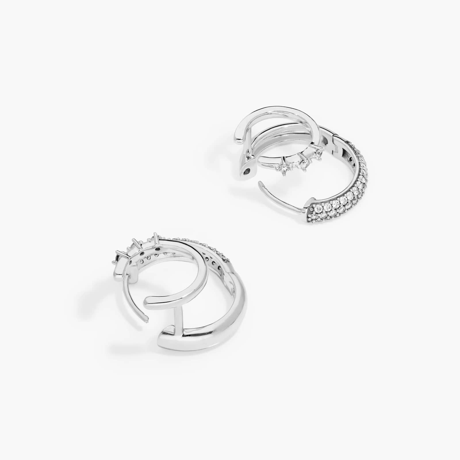 Double Row Climber Huggie Hoop Earrings With Lab-Grown Diamonds In 14K White Gold By James Allen