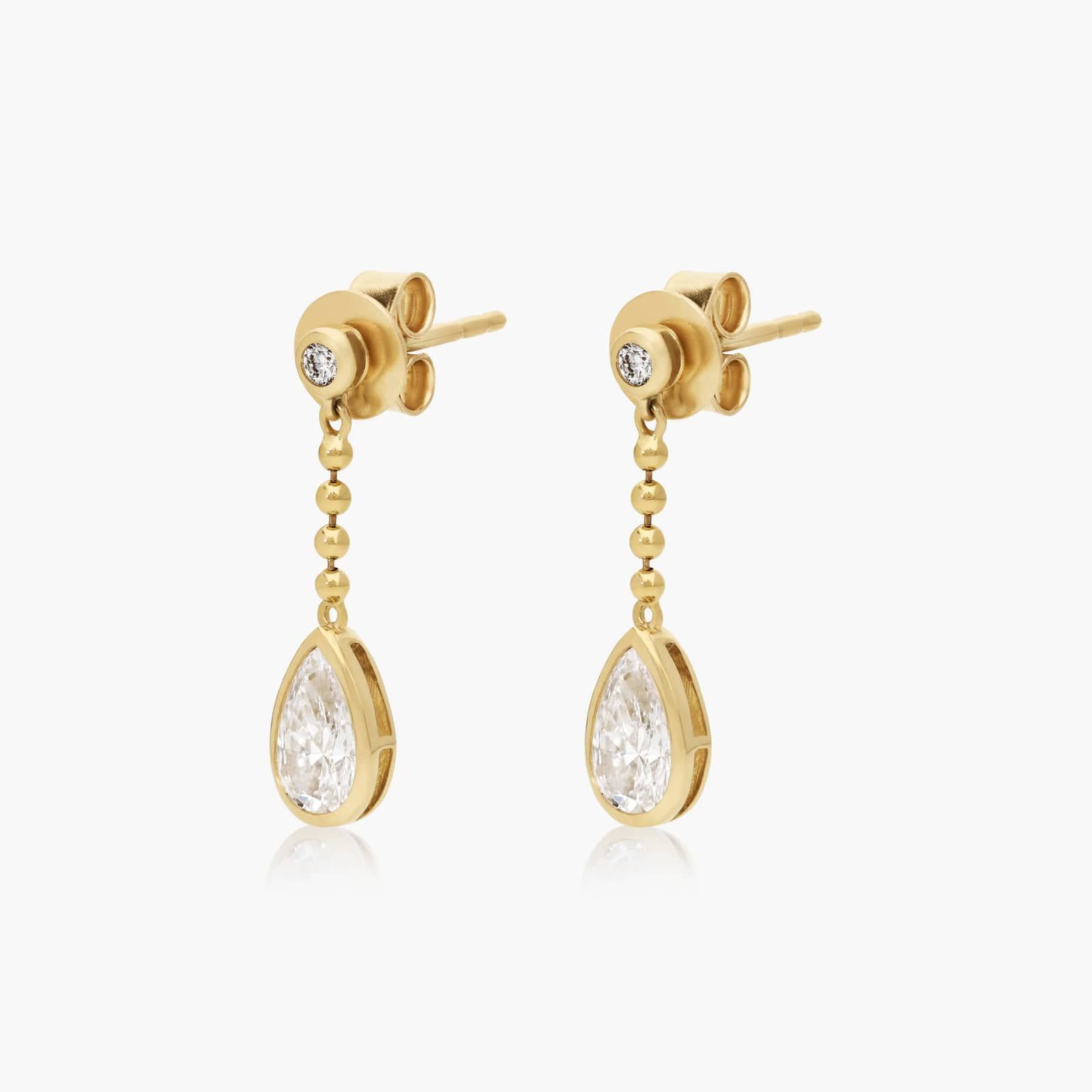 Bezel Bead Chain Drop Earrings With 1 CTW Pear Shaped Lab-Grown Diamonds In 14K Yellow Gold By James Allen