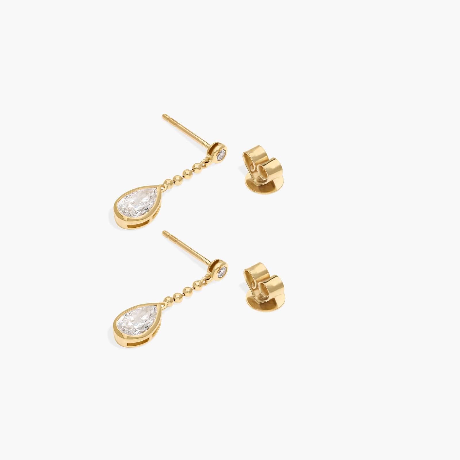 Bezel Bead Chain Drop Earrings With 1 CTW Pear Shaped Lab-Grown Diamonds In 14K Yellow Gold By James Allen