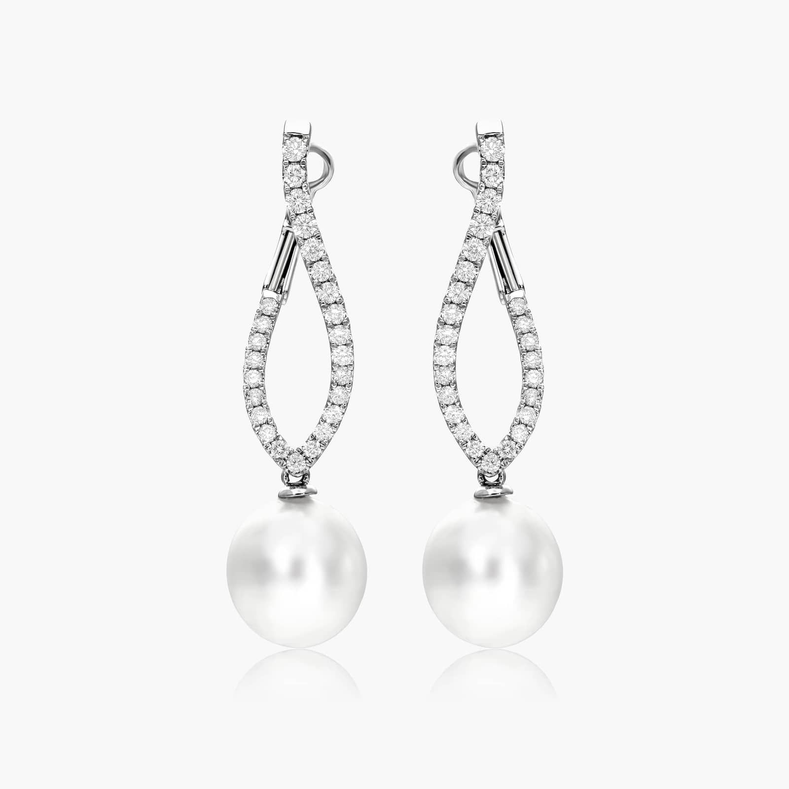 Cultured South Sea Pearl And Twisted Diamond Earrings In 18K White Gold By James Allen