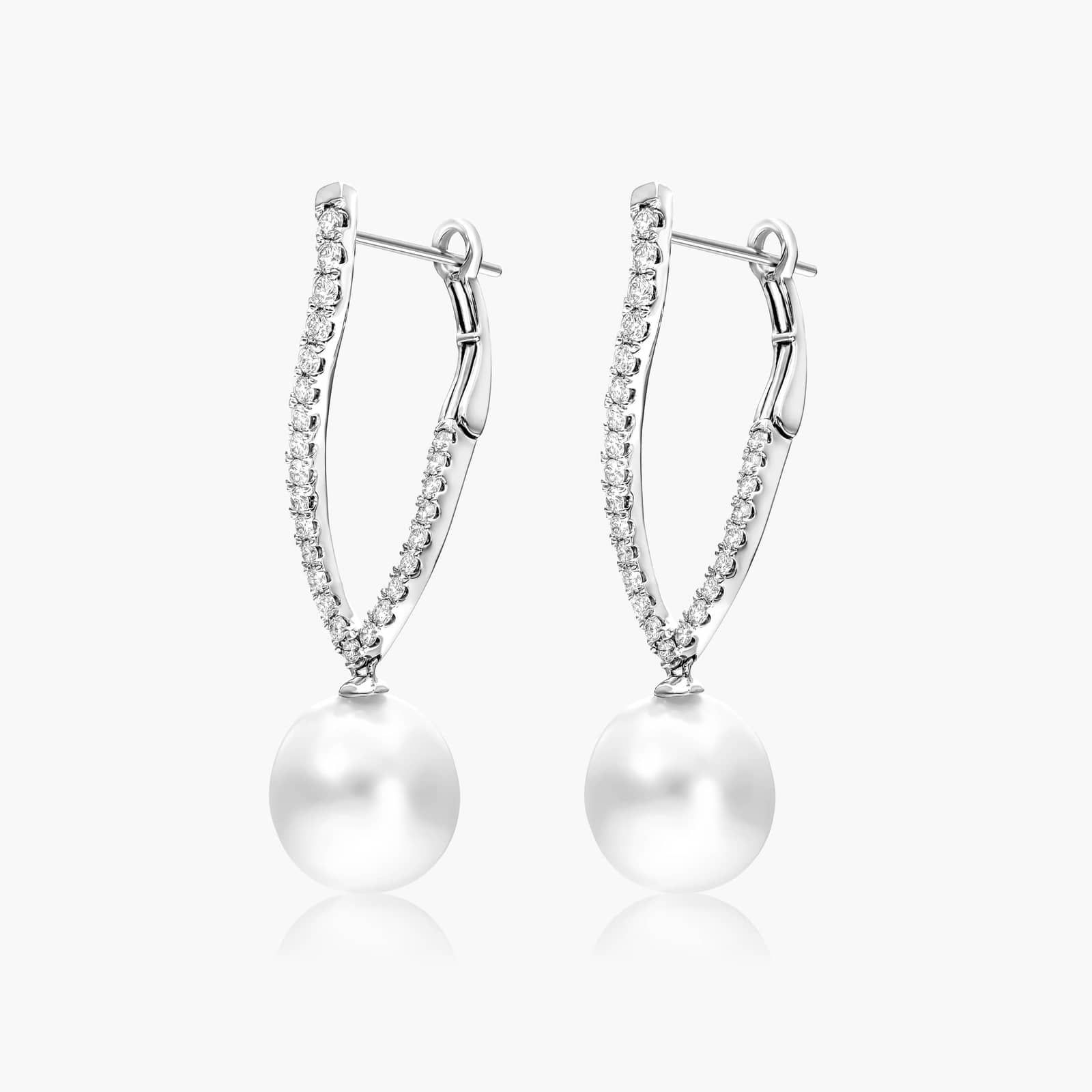 Cultured South Sea Pearl And Twisted Diamond Earrings In 18K White Gold By James Allen