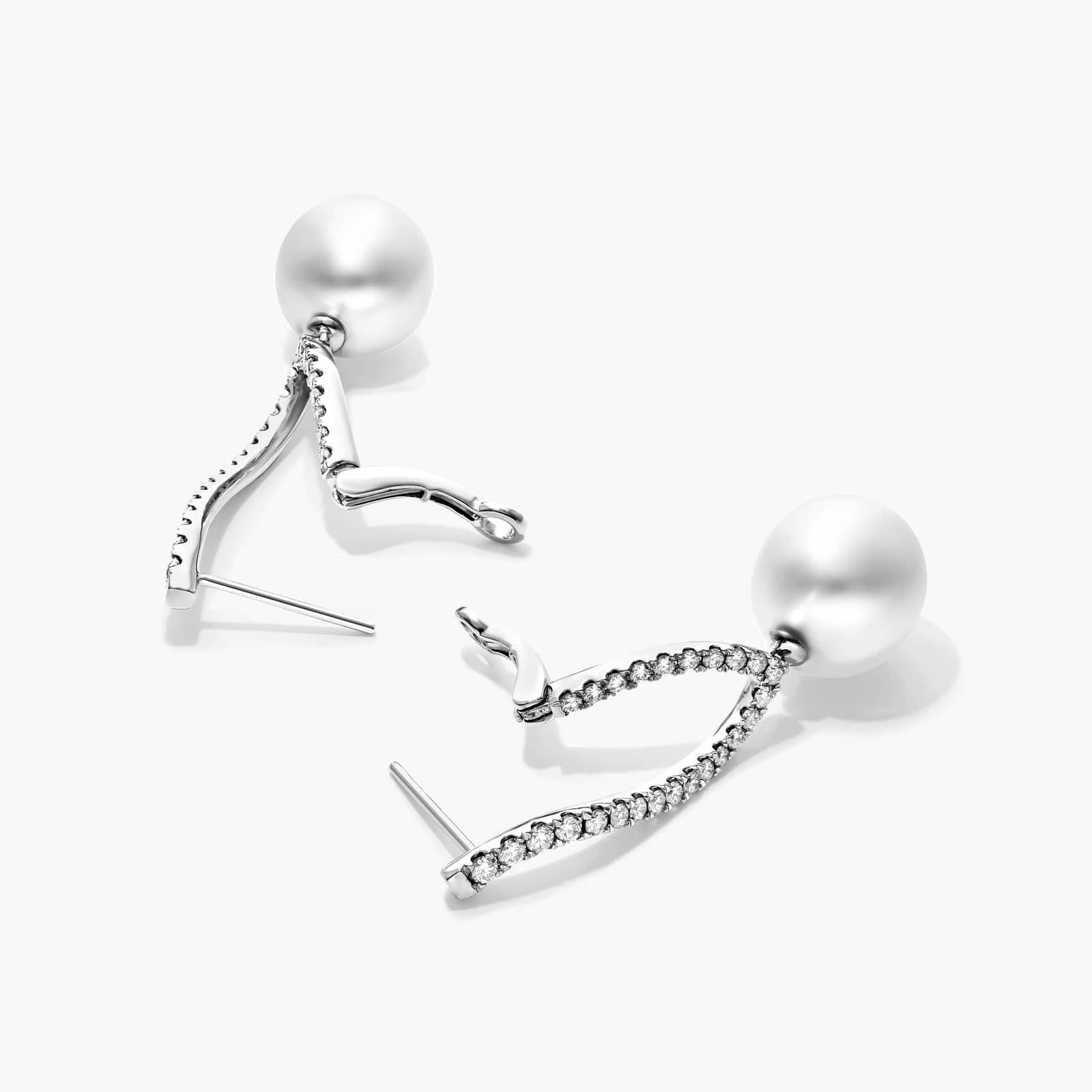 Cultured South Sea Pearl And Twisted Diamond Earrings In 18K White Gold By James Allen