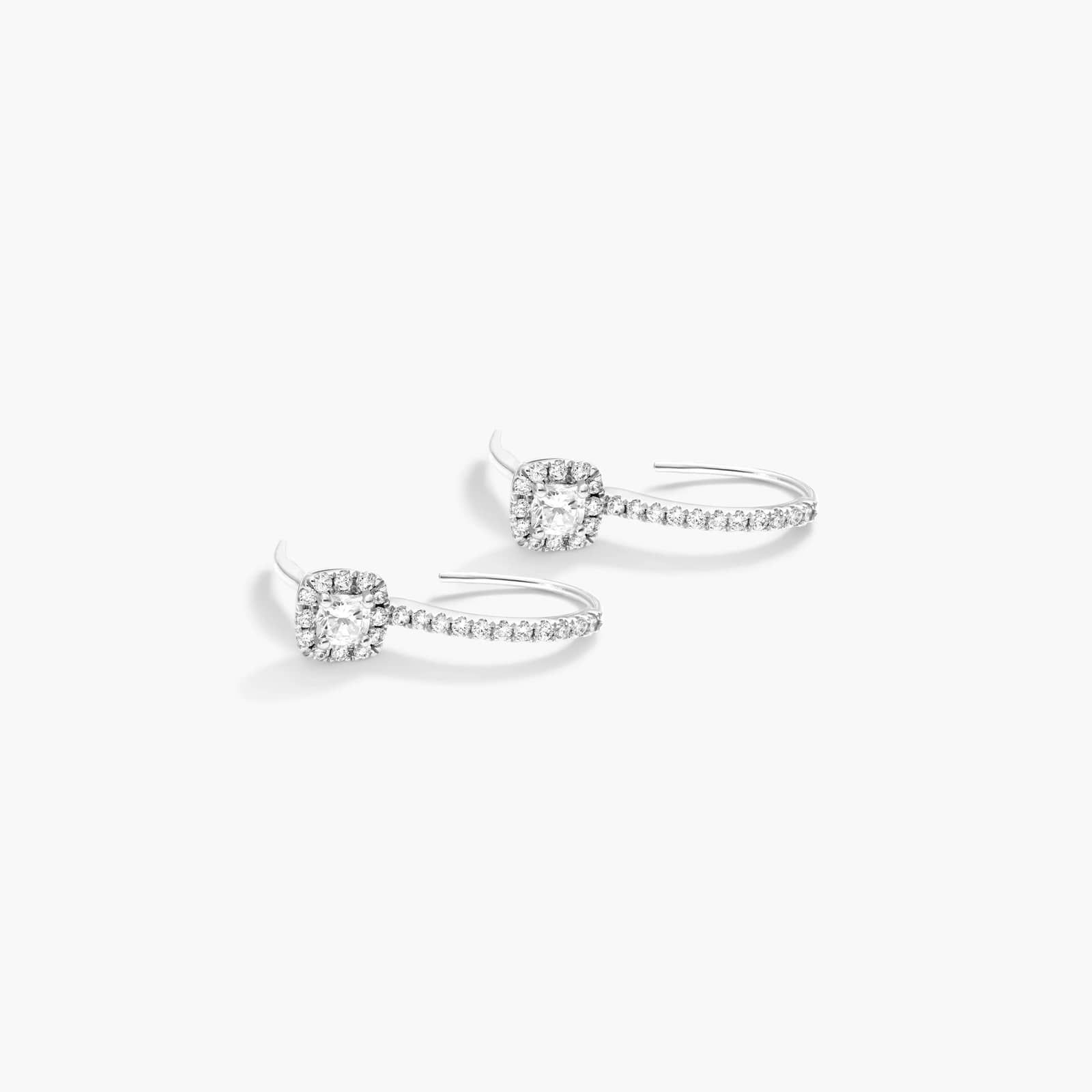 Diamond Halo Leverback Earrings With Cushion Cut Diamonds In 18K White Gold By James Allen