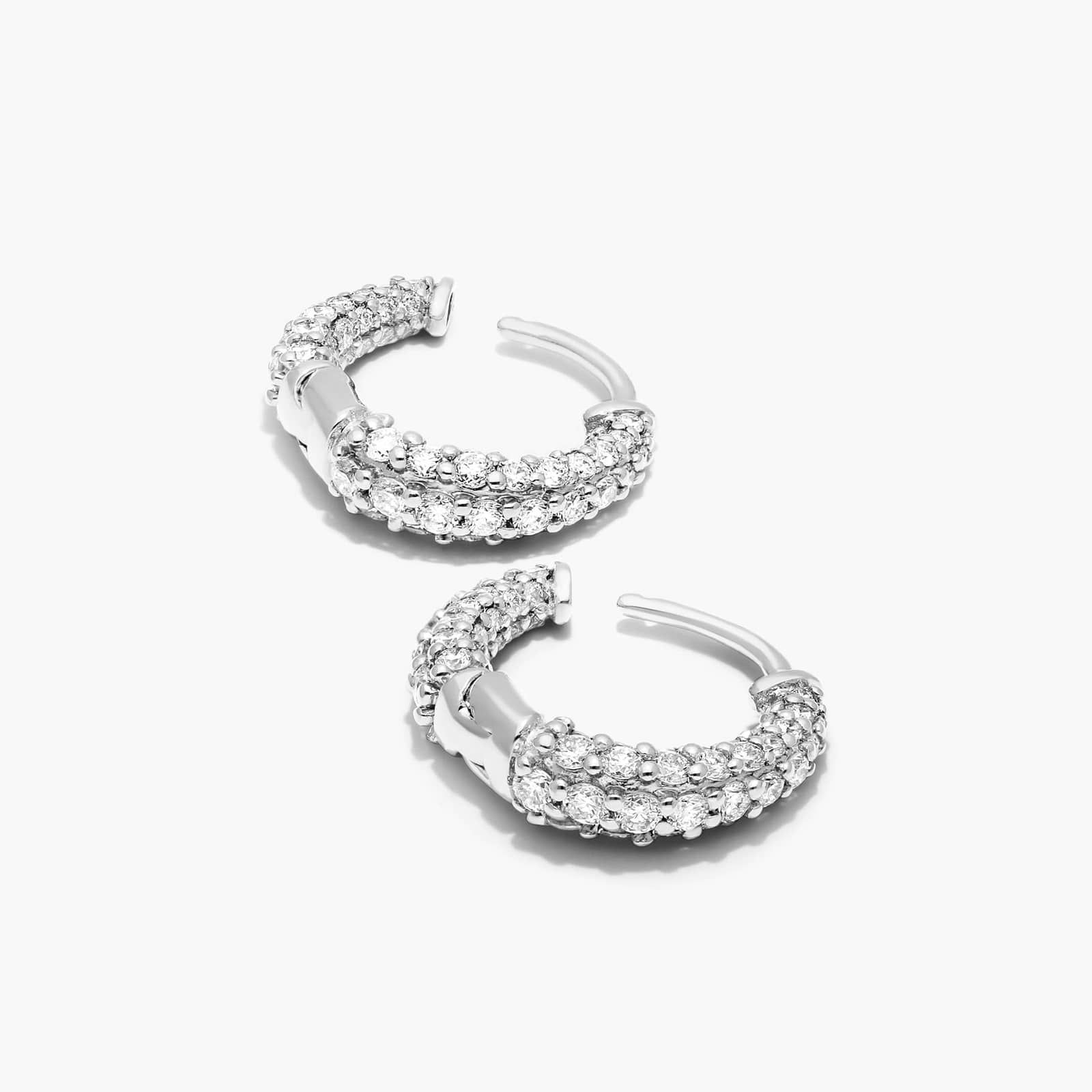 Tapered Diamond Huggie Hoop Earrings In 14K White Gold By James Allen