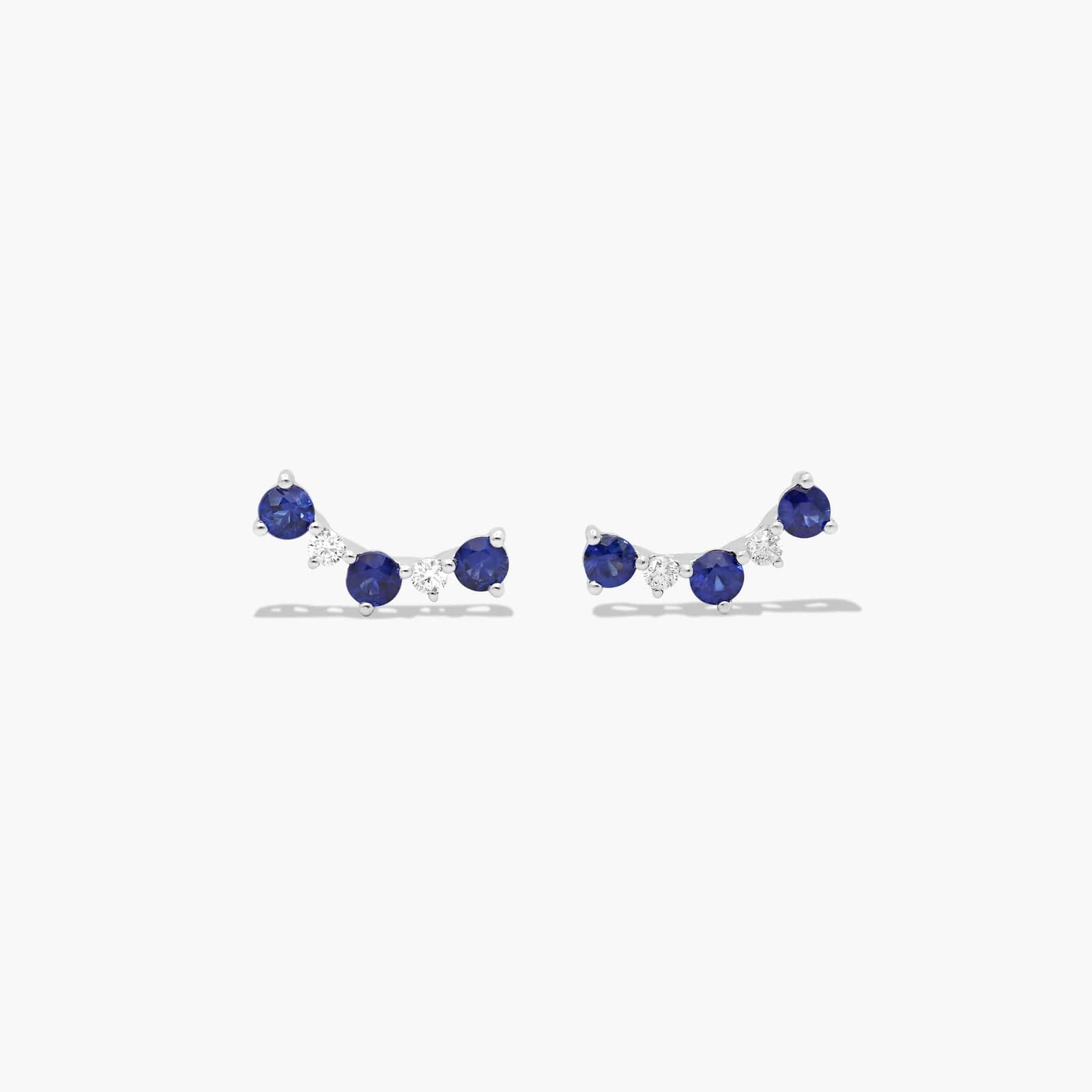Diamond And Sapphire Climber Earrings In 14K White Gold By James Allen