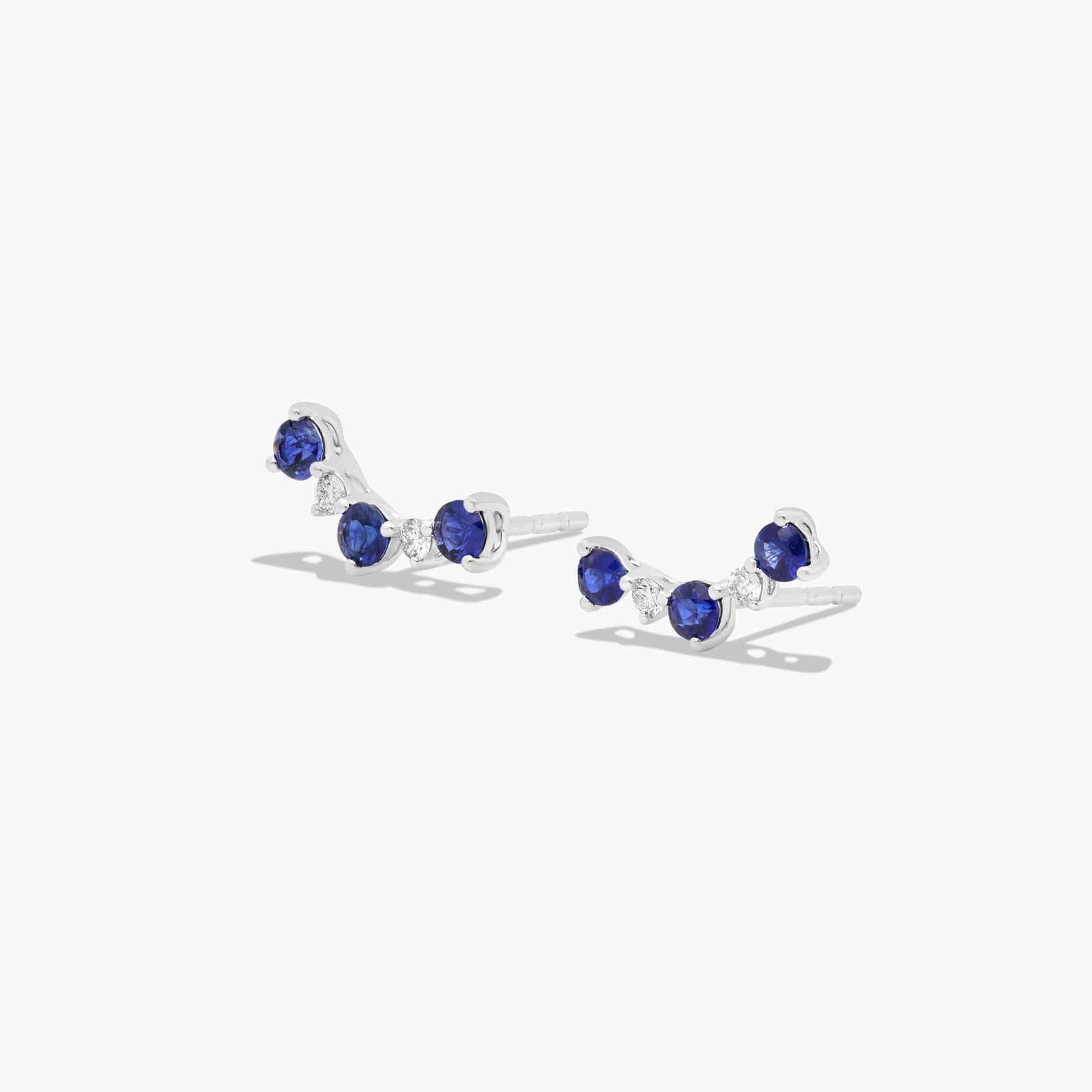 Diamond And Sapphire Climber Earrings In 14K White Gold By James Allen