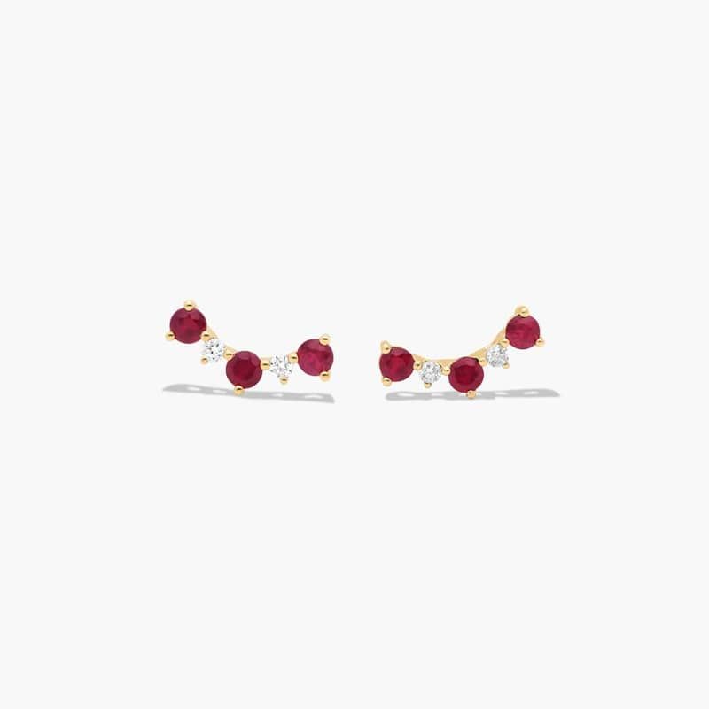 Diamond And Ruby Climber Earrings In 14K Yellow Gold By James Allen