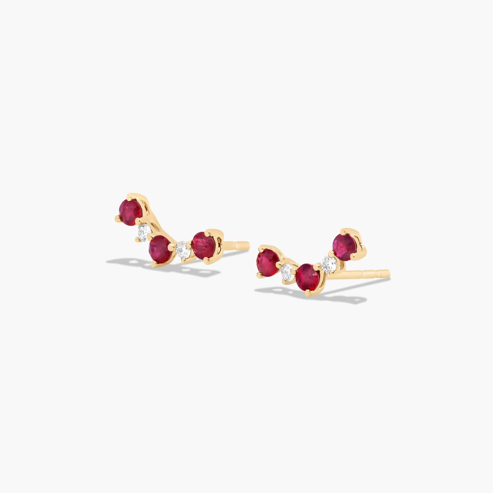 Diamond And Ruby Climber Earrings In 14K Yellow Gold By James Allen