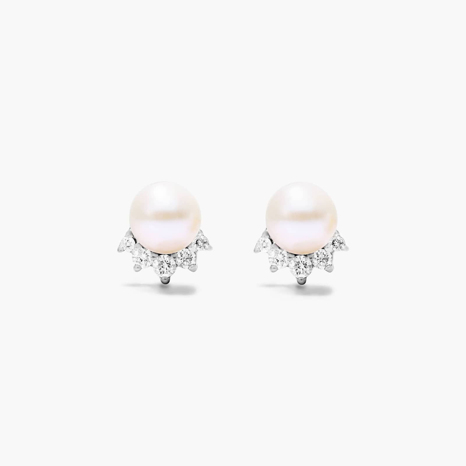 Crown Freshwater Pearl And Diamond Earrings In 14K White Gold By James Allen