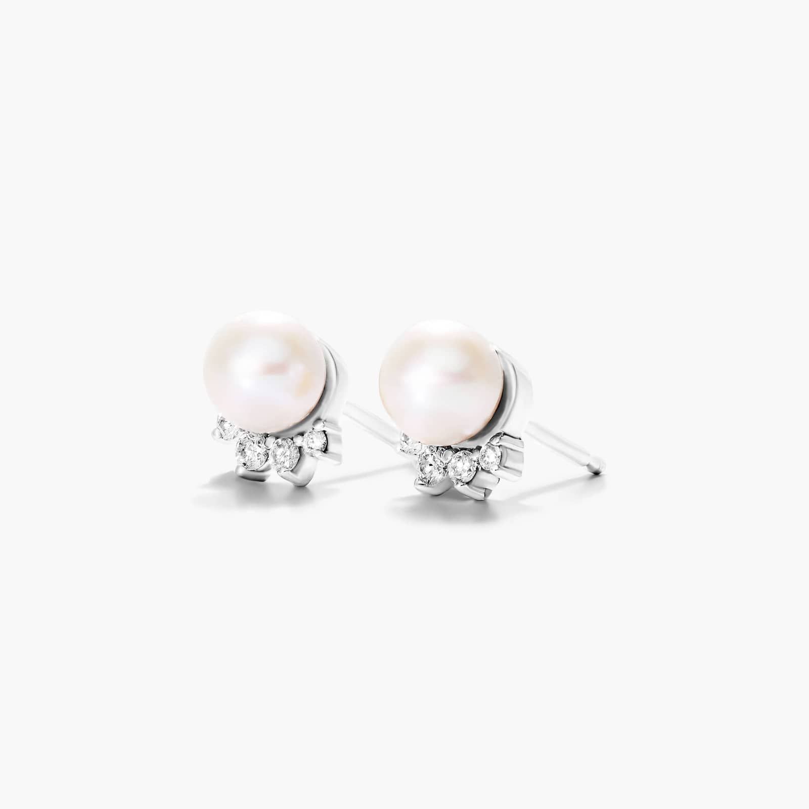 Crown Freshwater Pearl And Diamond Earrings In 14K White Gold By James Allen