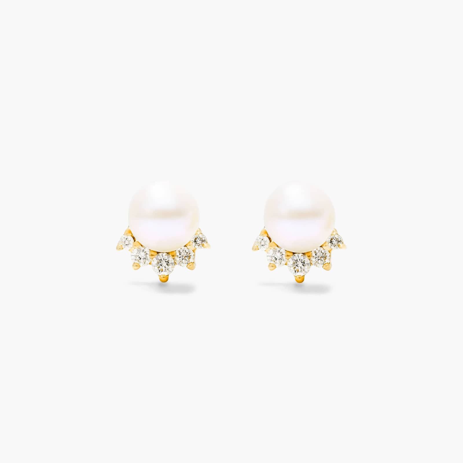 Crown Freshwater Pearl and Diamond Earrings In 14K Yellow Gold By James Allen