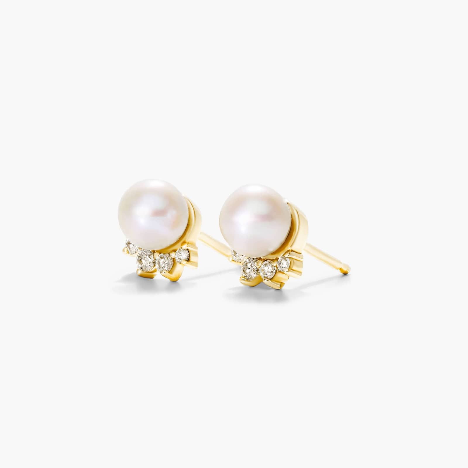 Crown Freshwater Pearl and Diamond Earrings In 14K Yellow Gold By James Allen