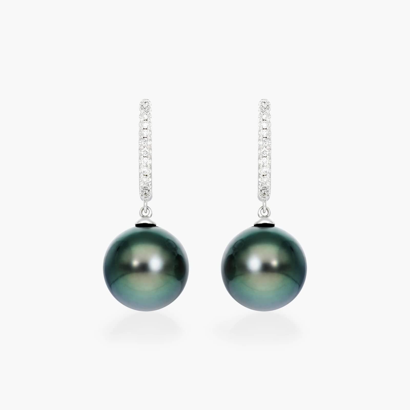 Cultured Tahitian Pearl And Diamond Drop Earrings In 14K White Gold (10.0-11.0mm) By James Allen