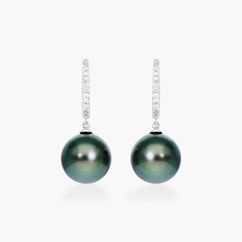 Cultured Tahitian Pearl And Diamond Drop Earrings In 14K White Gold (10.0-11.0mm) By James Allen