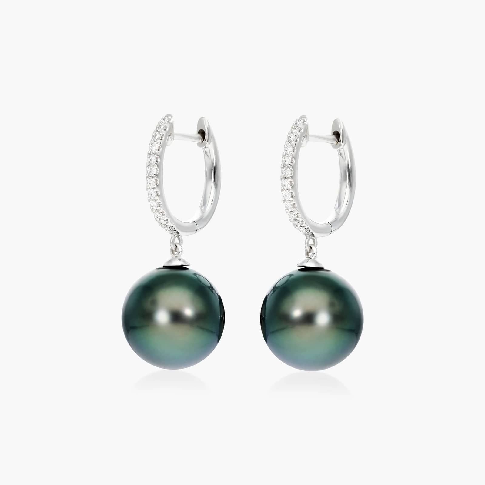 Cultured Tahitian Pearl And Diamond Drop Earrings In 14K White Gold (10.0-11.0mm) By James Allen