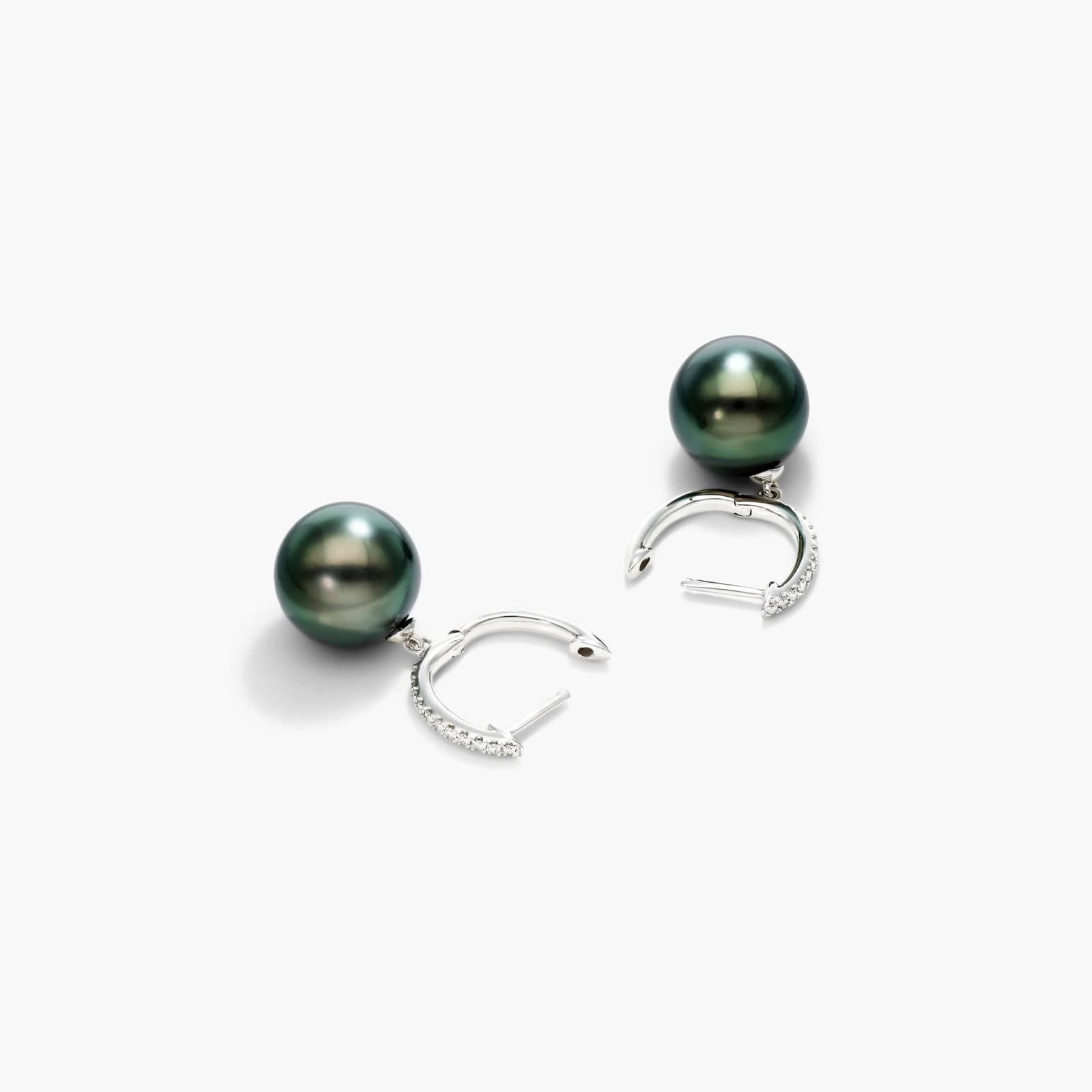 Cultured Tahitian Pearl And Diamond Drop Earrings In 14K White Gold (10.0-11.0mm) By James Allen