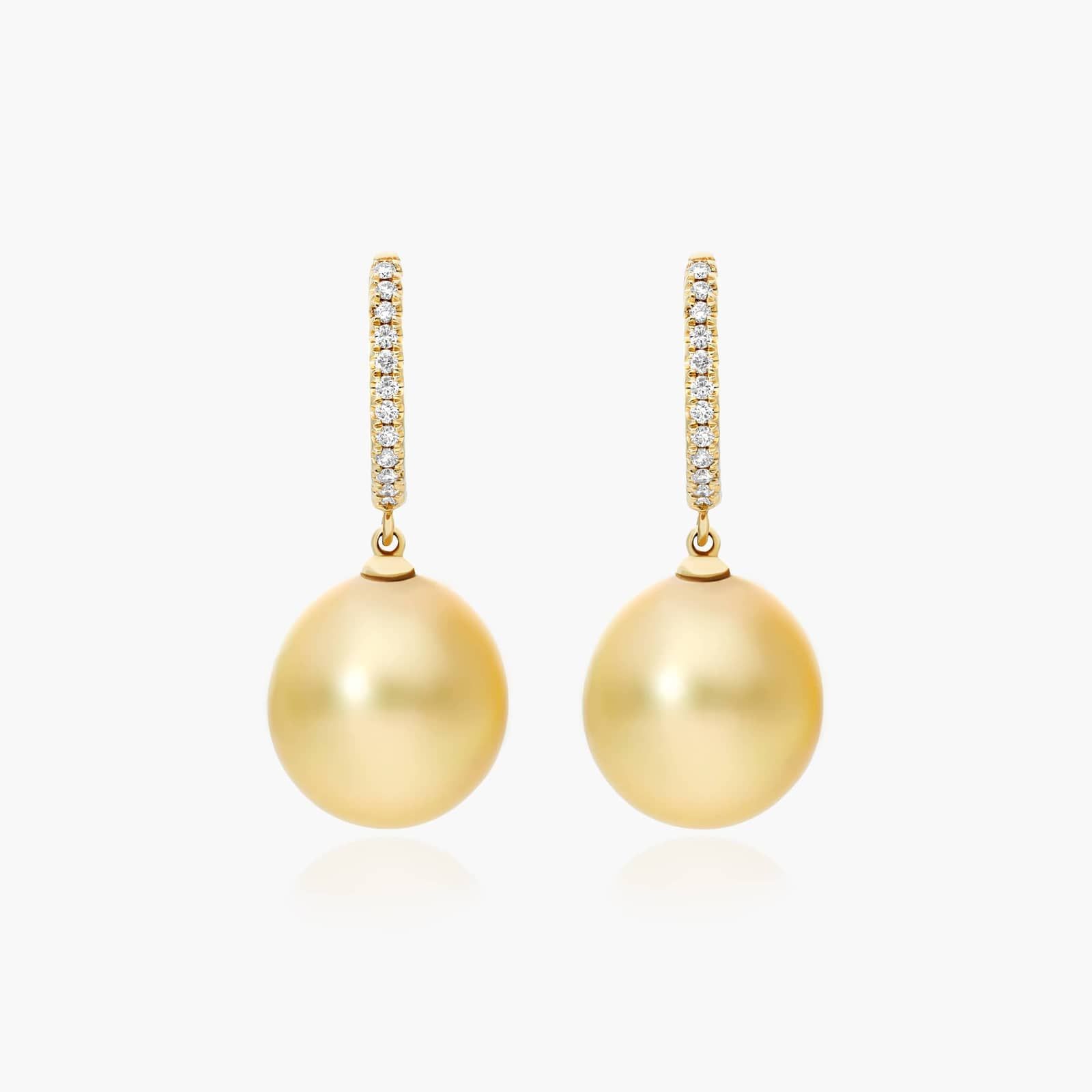 Cultured South Sea Pearl And Diamond Drop Earrings In 14K Yellow Gold (10.0-11.0mm) By James Allen