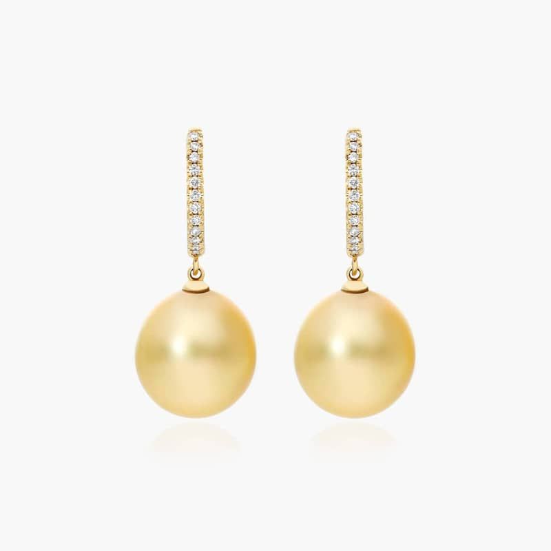Cultured South Sea Pearl And Diamond Drop Earrings In 14K Yellow Gold (10.0-11.0mm) By James Allen