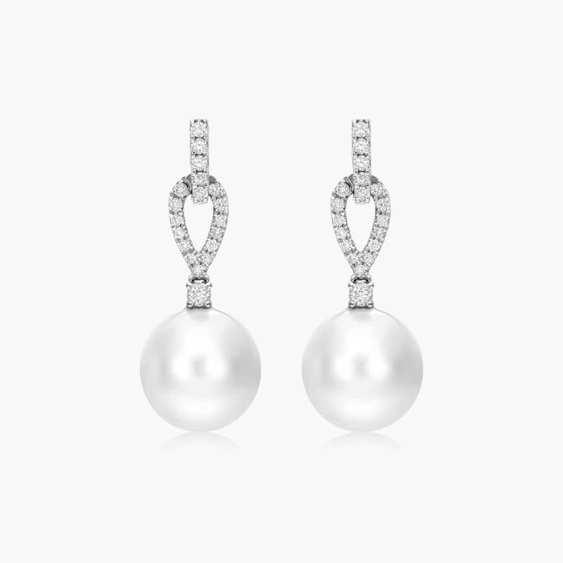 Cultured South Sea Pearl And Loop Diamond Earrings In 14K White Gold By James Allen