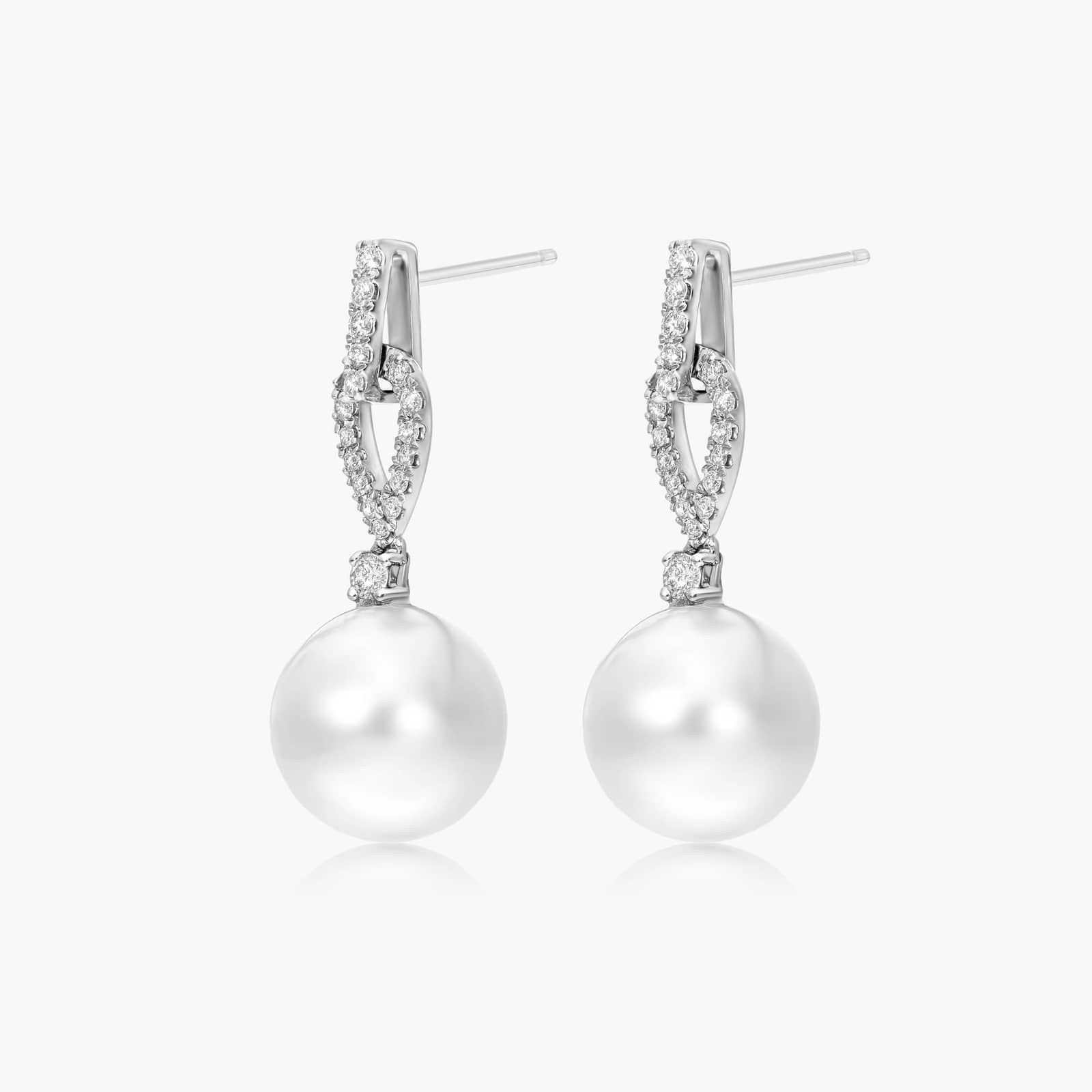 Cultured South Sea Pearl And Loop Diamond Earrings In 14K White Gold By James Allen