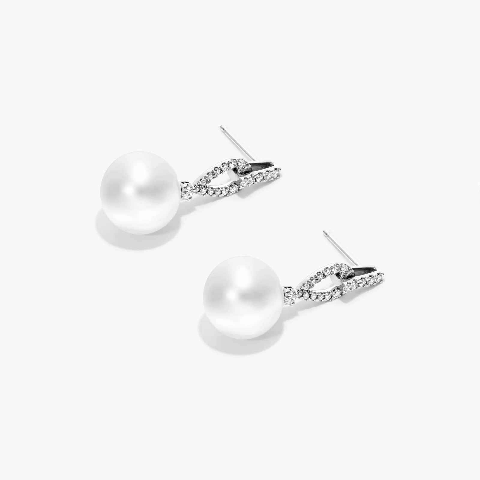 Cultured South Sea Pearl And Loop Diamond Earrings In 14K White Gold By James Allen