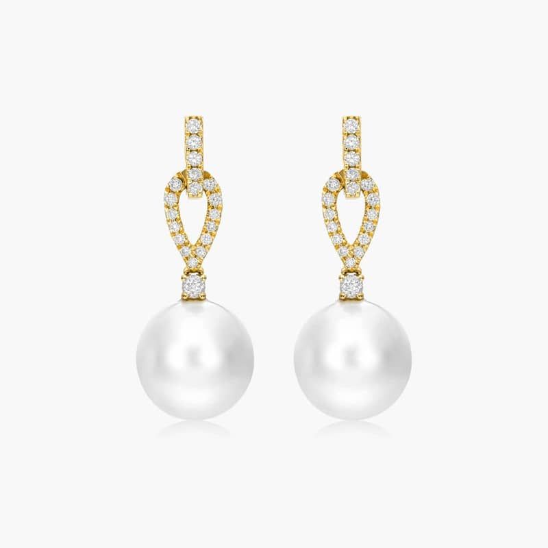 Cultured South Sea Pearl And Loop Diamond Earrings In 14K Yellow Gold By James Allen