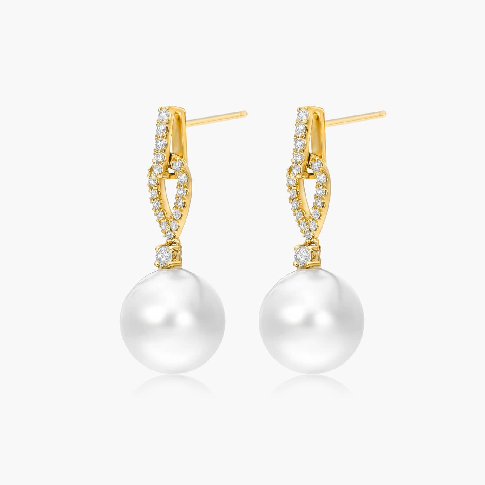 Cultured South Sea Pearl And Loop Diamond Earrings In 14K Yellow Gold By James Allen