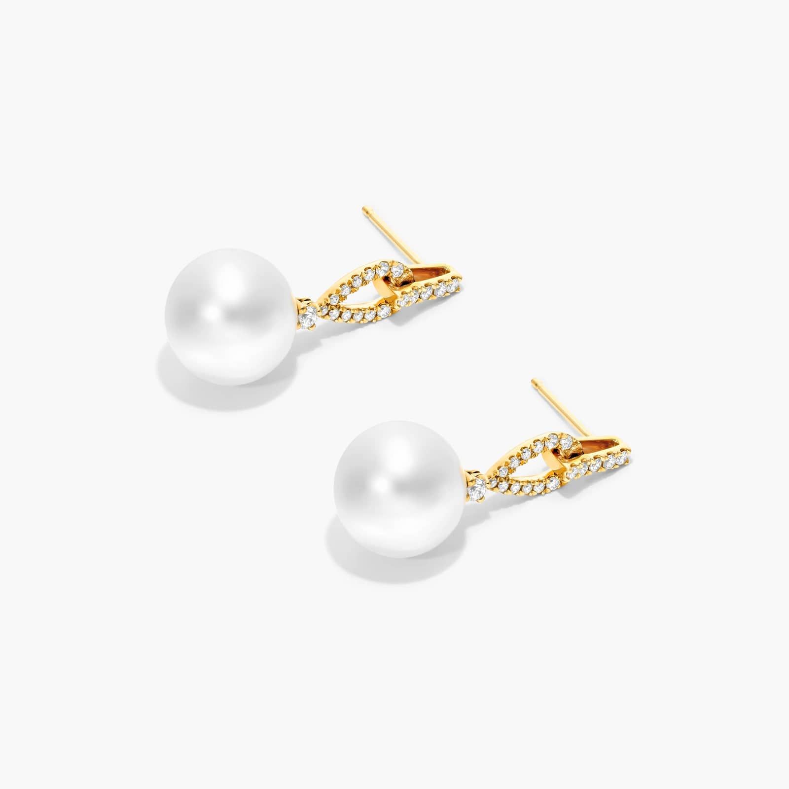 Cultured South Sea Pearl And Loop Diamond Earrings In 14K Yellow Gold By James Allen