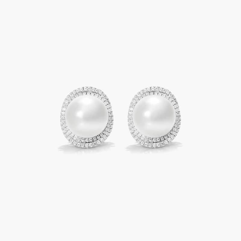 Cultured South Sea Pearl And Whirling Diamond Earrings In 18K White Gold By James Allen