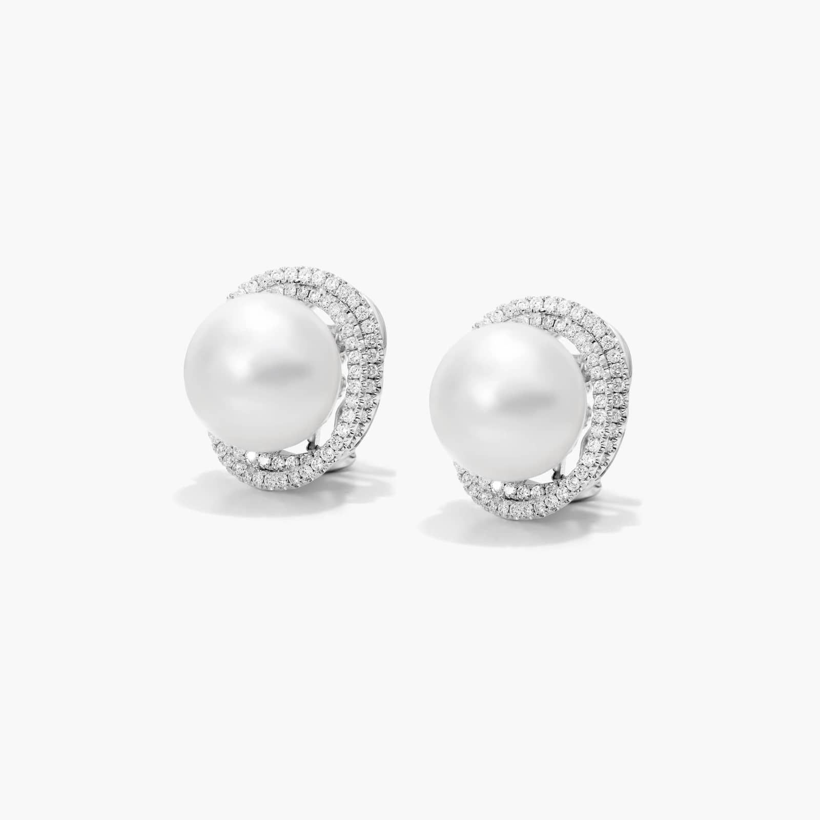 Cultured South Sea Pearl And Whirling Diamond Earrings In 18K White Gold By James Allen