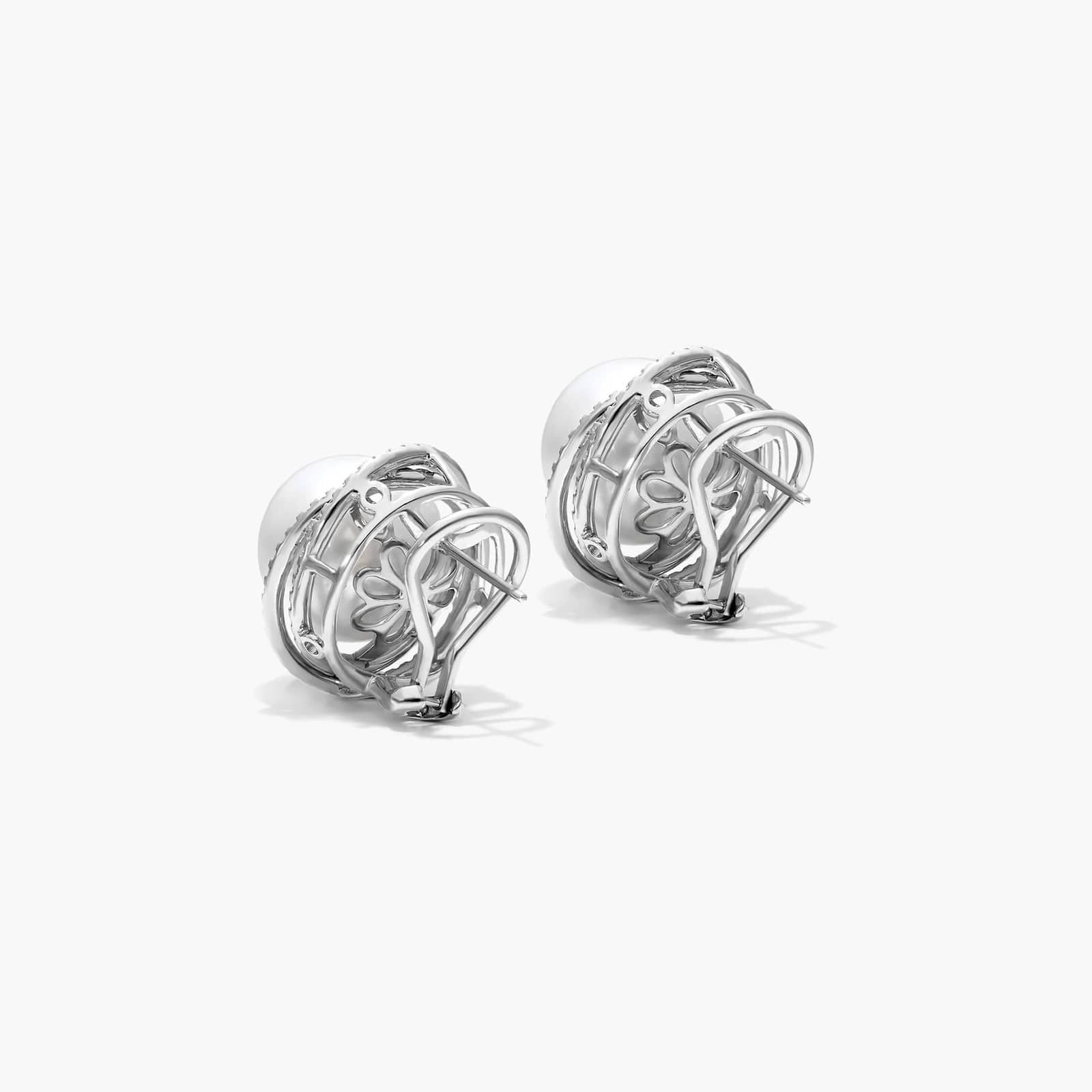 Cultured South Sea Pearl And Whirling Diamond Earrings In 18K White Gold By James Allen