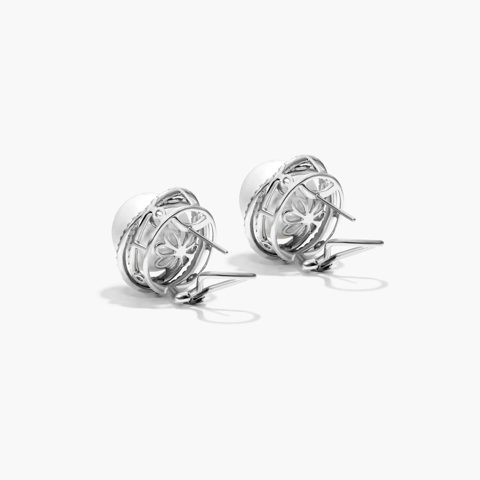 Cultured South Sea Pearl And Whirling Diamond Earrings In 18K White Gold By James Allen