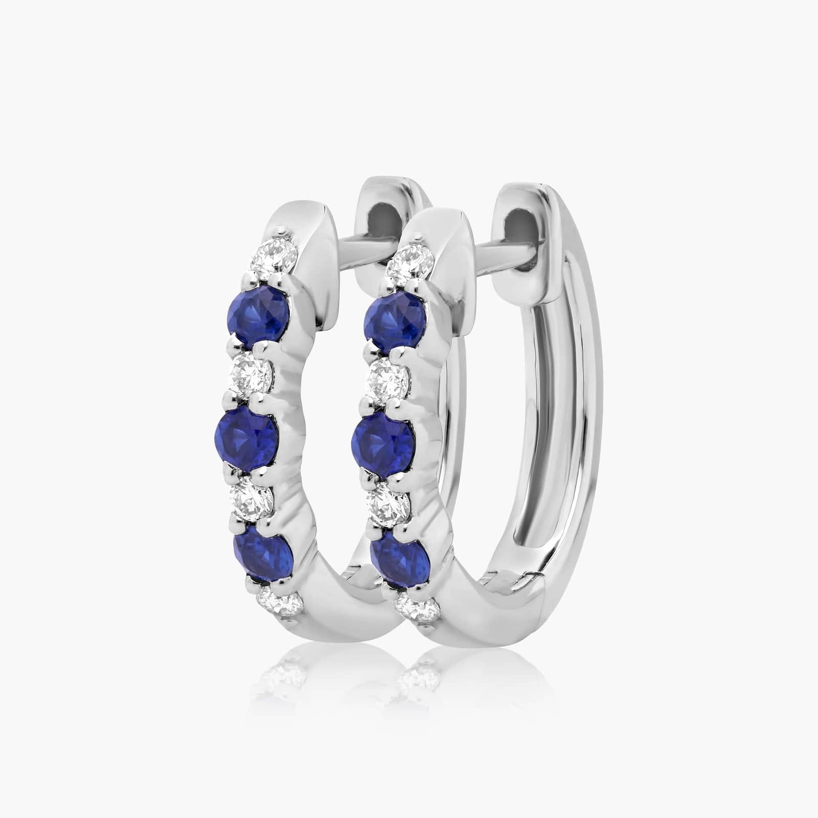 Alternating Sapphire Huggie Hoop Earrings In 14K White Gold By James Allen