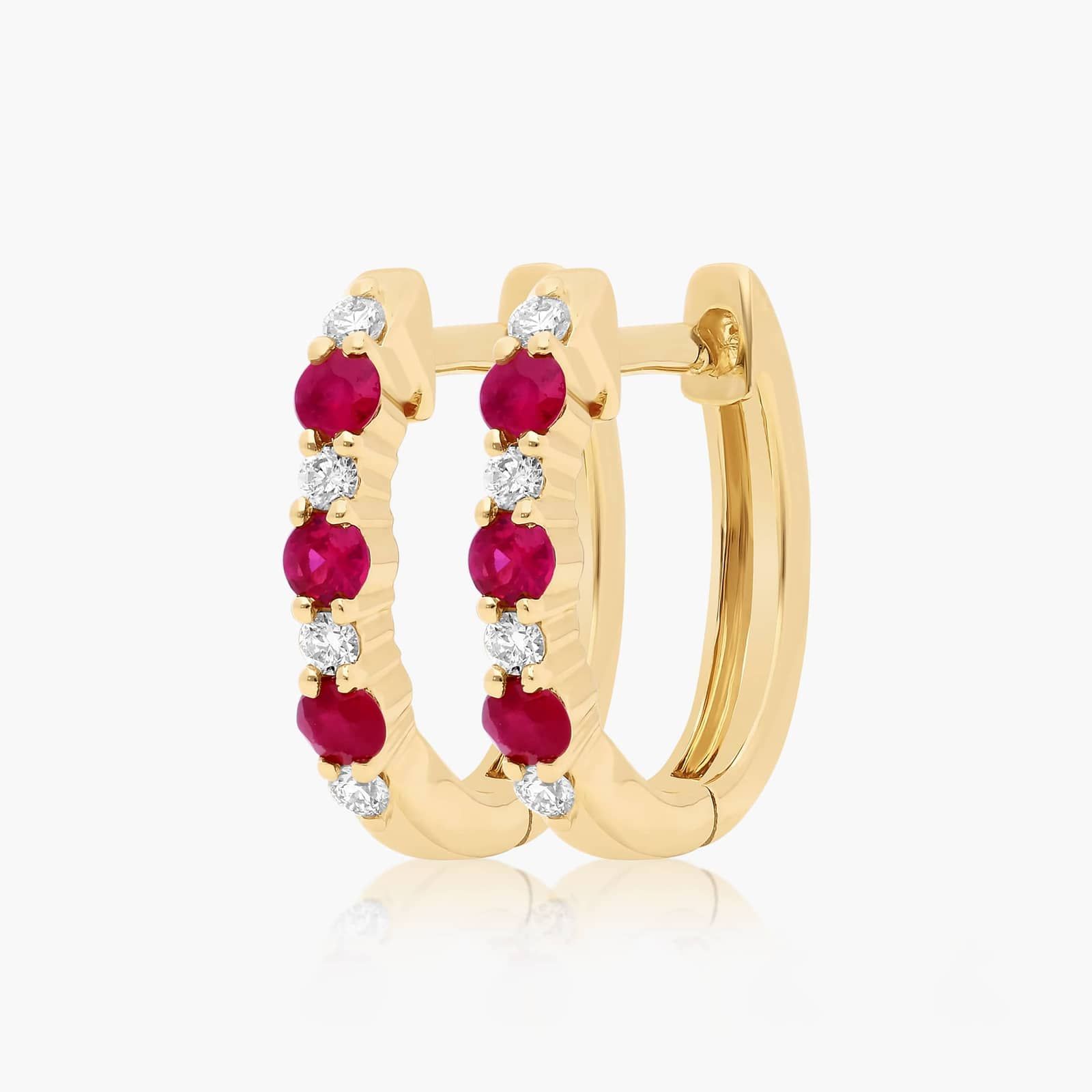 Alternating Ruby Huggie Hoop Earrings In 14K Yellow Gold By James Allen