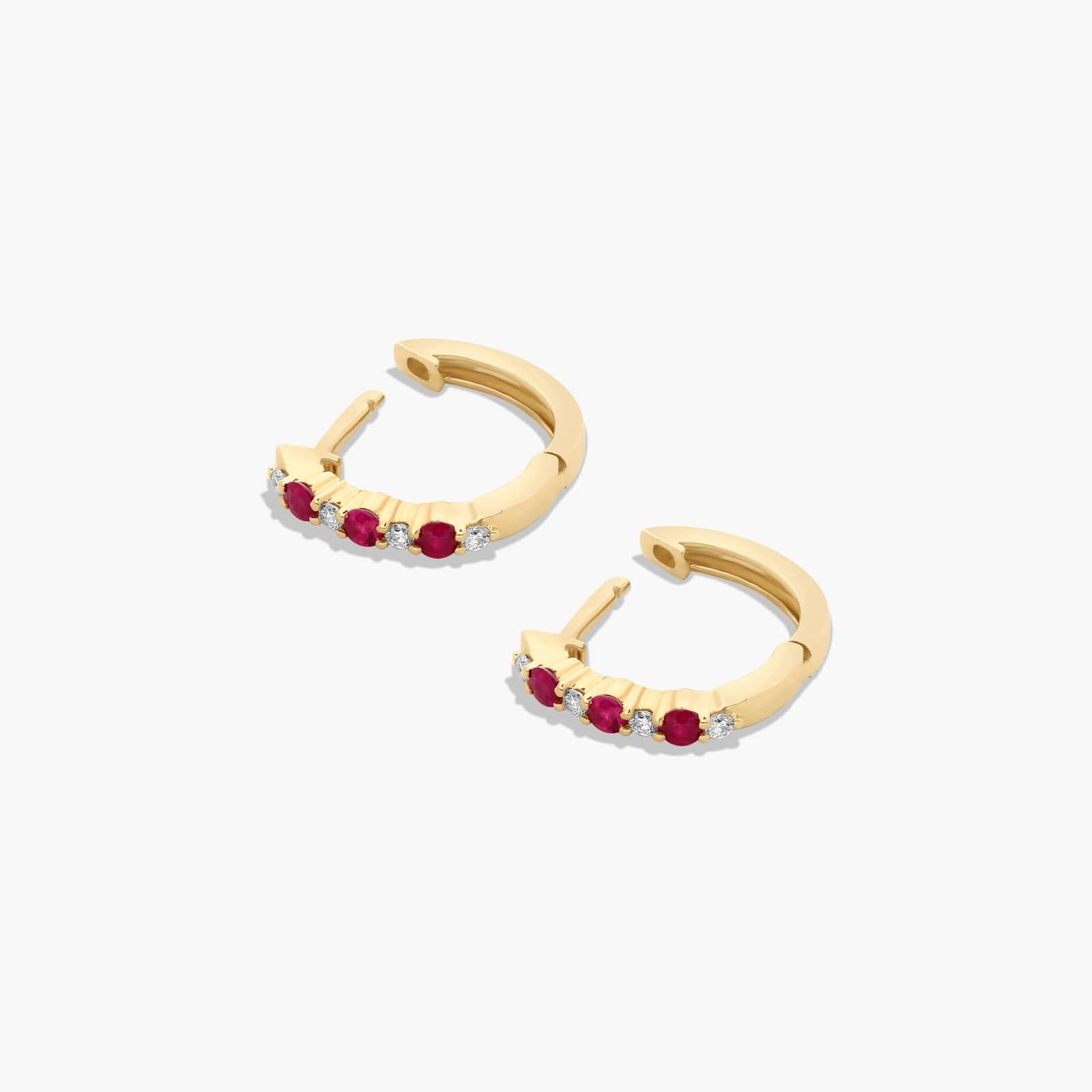 Alternating Ruby Huggie Hoop Earrings In 14K Yellow Gold By James Allen