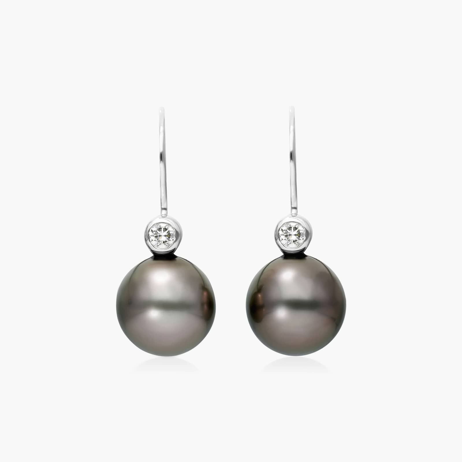 Cultured Tahitian Pearl And Bezel Diamond Drop Earrings In 18K White Gold (11.0-12.0mm) By James Allen